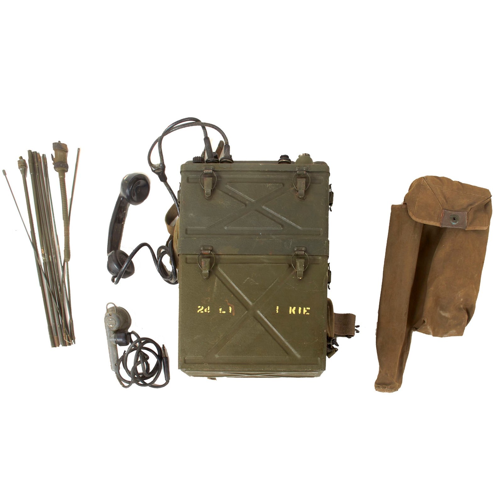 Original WWII U.S. Signal Corps BC-1000 Backpack Radio Receiver and TS-15-C Transmitter with Antennas