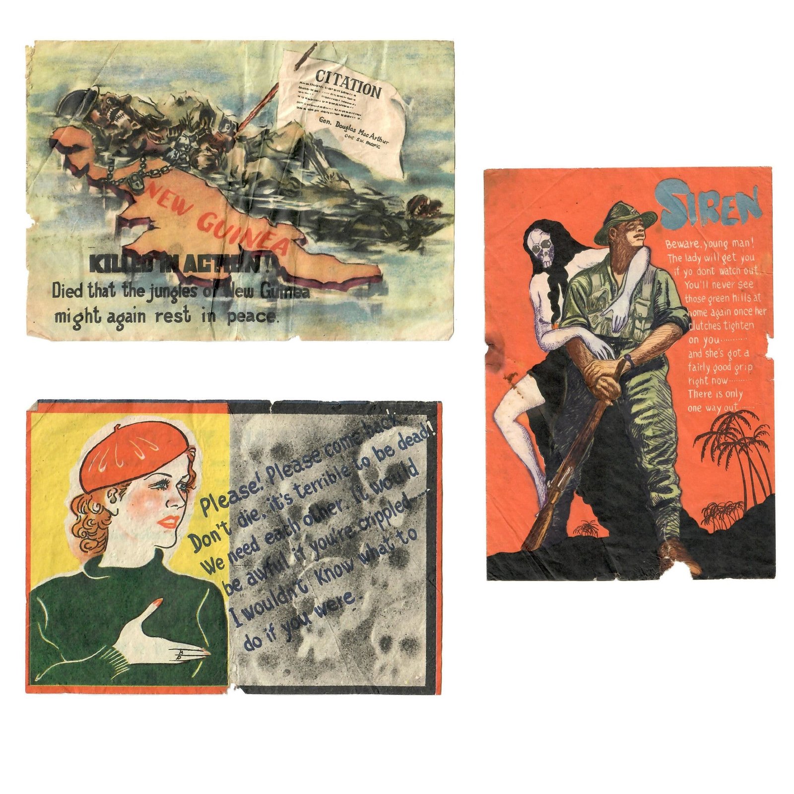 Original Japanese WWII Propaganda Leaflets Dropped on Australian Soldiers - Lot of 3