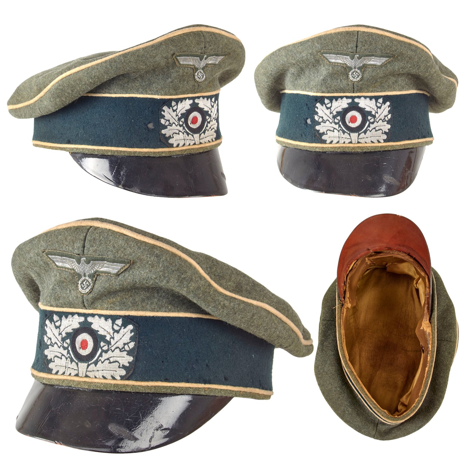 Original German WWII Heer Army Infantry Officer Schirmmütze Visor Crush Cap with BeVo Insignia