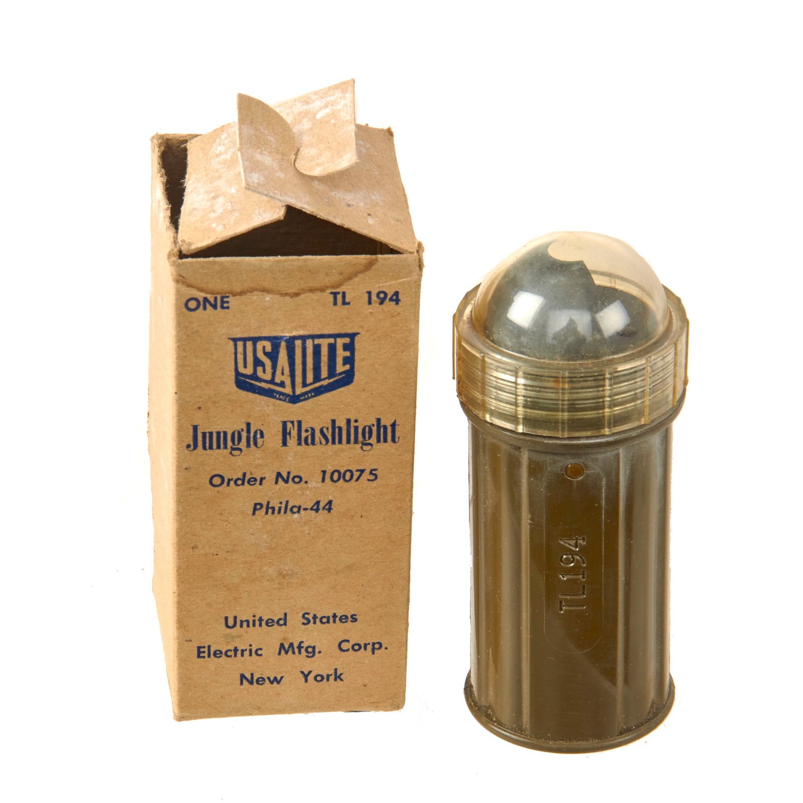 Original U.S. WWII USALITE TL-194 “Jungle Flashlight” in Original Box by Electric Manufacturing Corp. - Rare