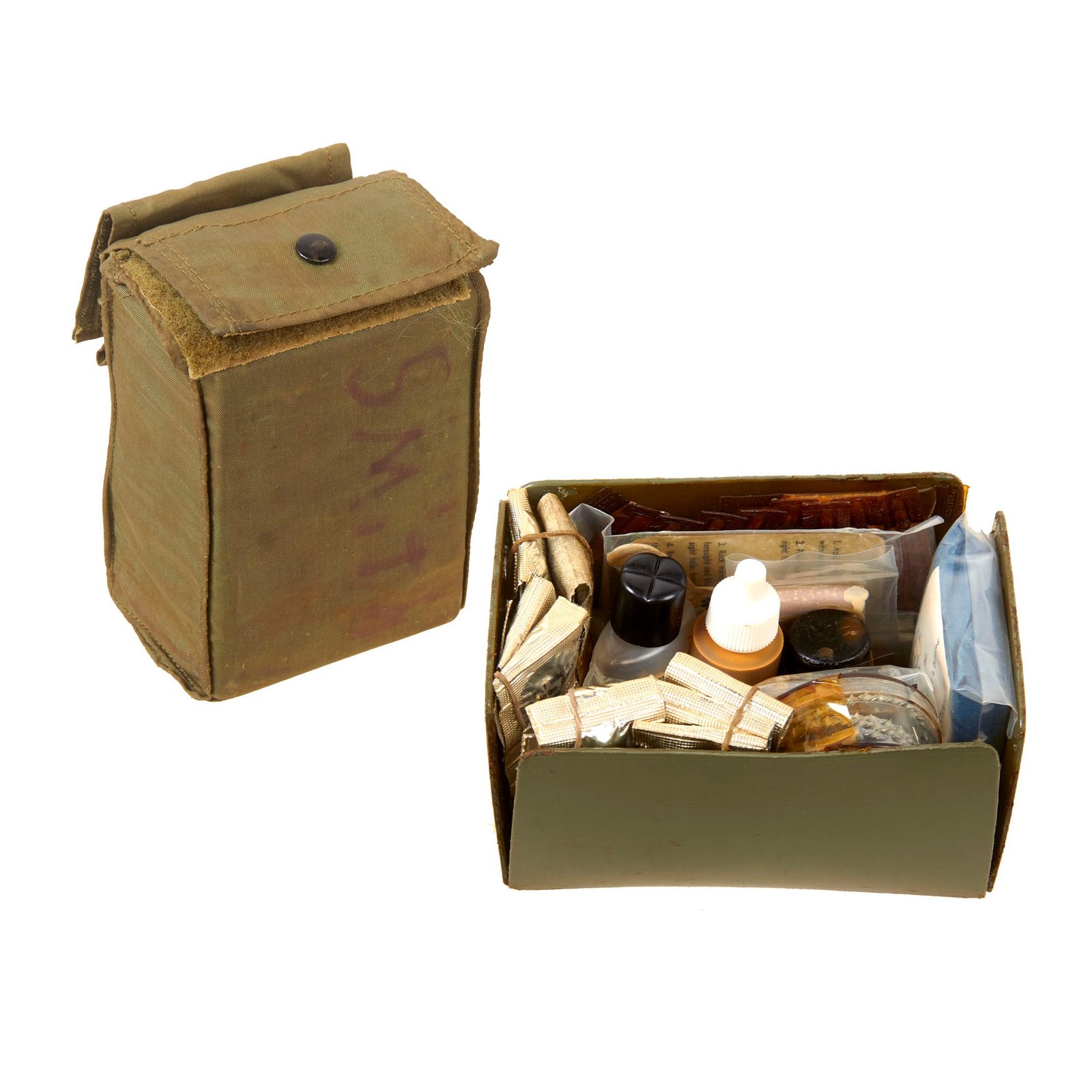 Original U.S. Vietnam War Special Forces Hot / Wet Individual Survival First Aid Kit in Original Belt Pouch
