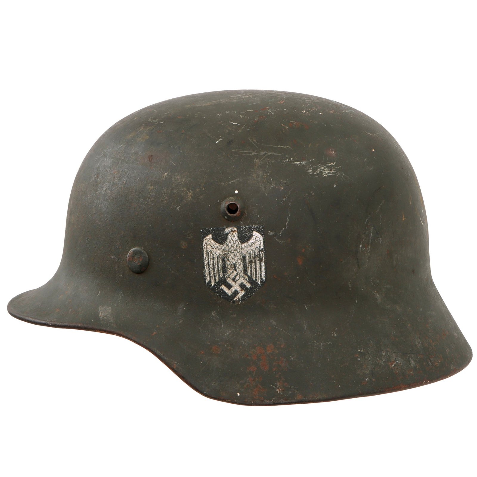 Original German WWII Heer Army Single Decal M35 Helmet with Period Replacement Italian Liner - Stamped ET62