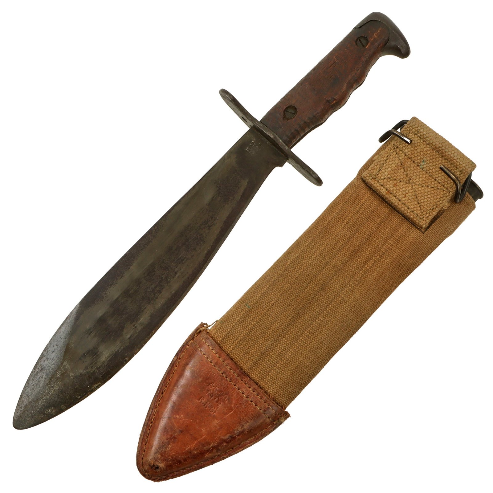 Original U.S. WWI Model 1917 Bolo Knife by Plumb St. Louis with 1918-Dated Canvas Scabbard - Dated 1918