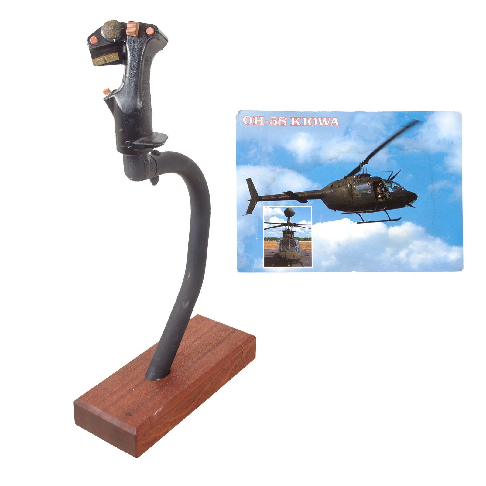 Original U.S. Vietnam War Era Bell OH-58 Kiowa Helicopter Control Stick Mounted on Wooden Display Board