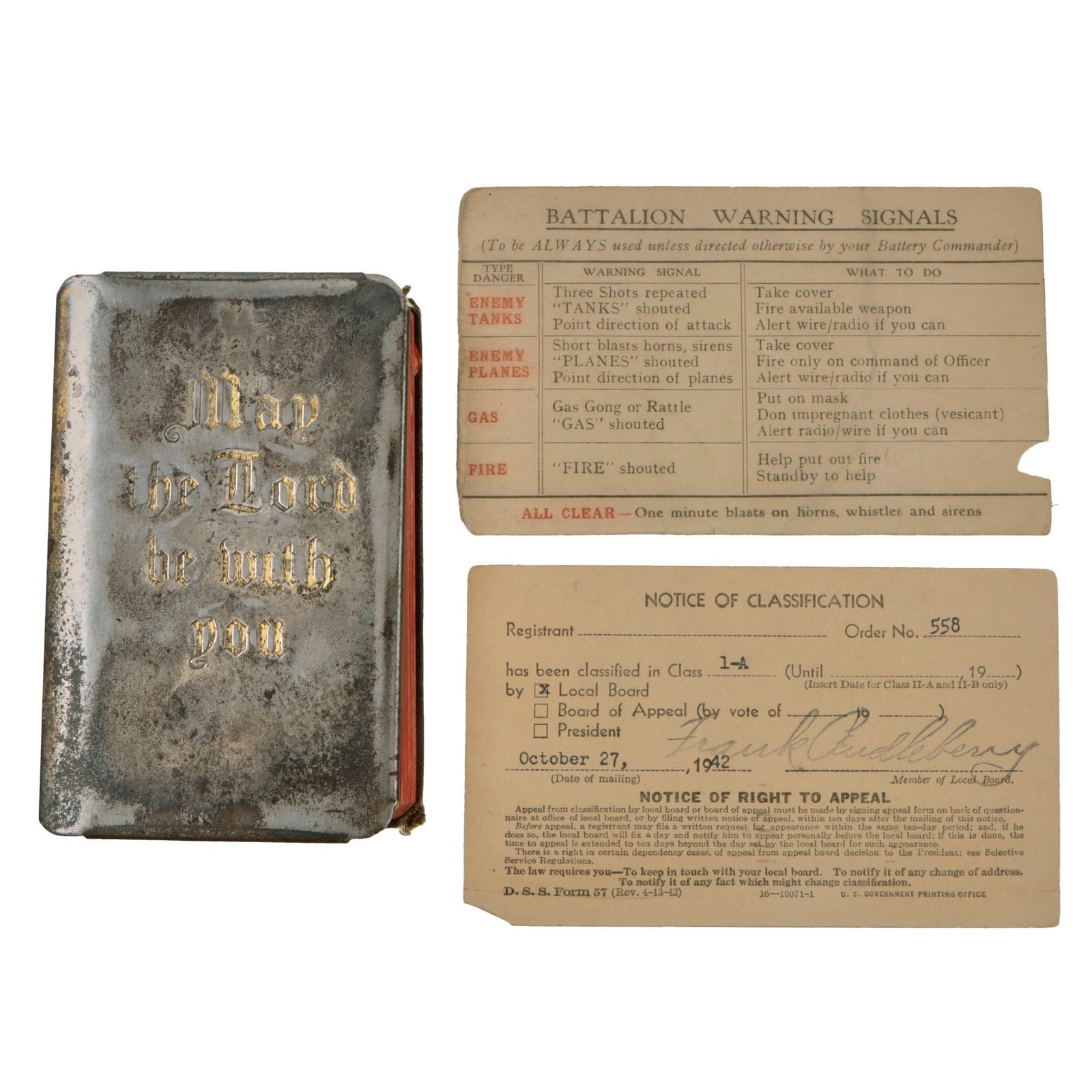 Original U.S. WWII Era “May the Lord be with you” Rare Catholic Version Heart-Shield Breast Pocket Bible Identified to Michael Edward Pizzoferrato