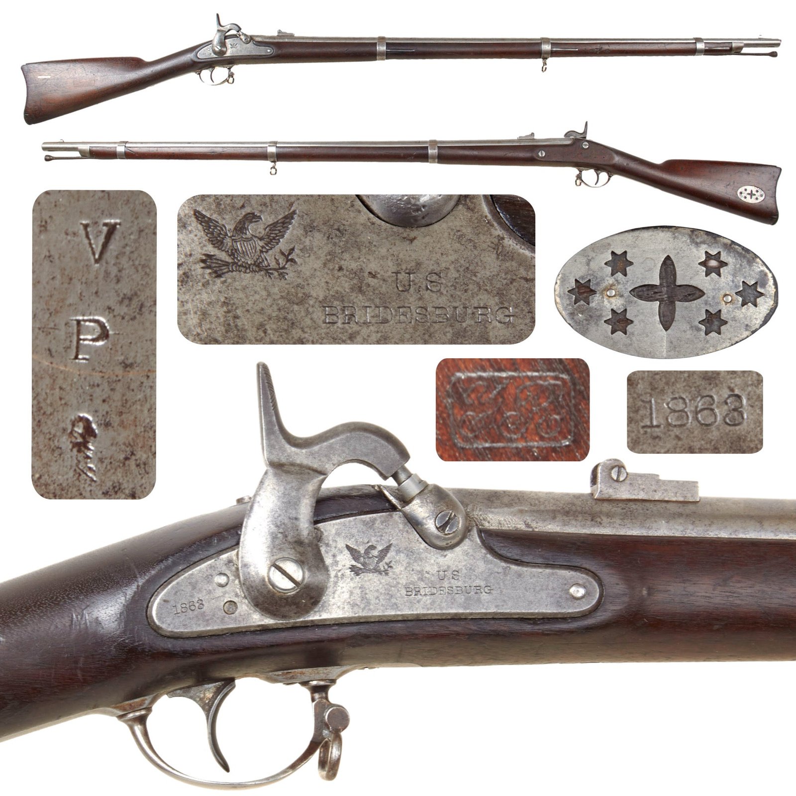 Original U.S. Civil War Springfield Model 1861 Contract Rifled Musket by Bridesburg Machine Works with Soldier Added Stock Inlays - Dated 1863