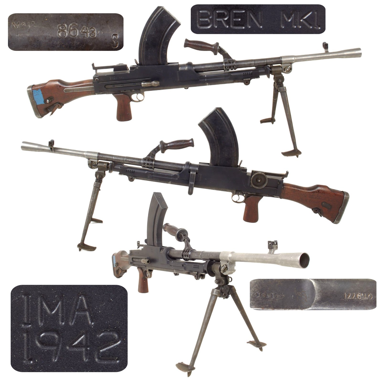 Original WWII British Bren MkI* Display Light Machine Gun with Live Barrel, MkI Butt Stock, and Magazine