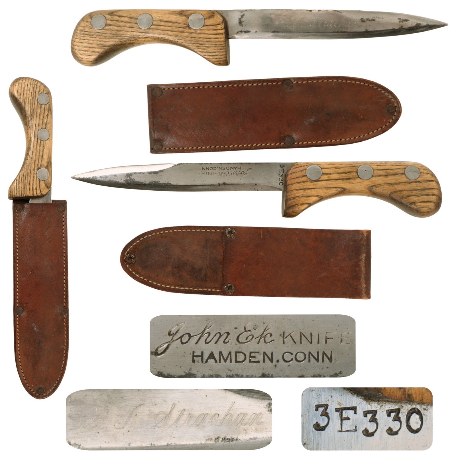 Original U.S. WWII EK Model 3 Navy Commando Fighting Knife With Scabbard by John Ek of Hamden Connecticut - Engraved for Owner R.T. Strachan - From Collection of American Edged Weapon Museum
