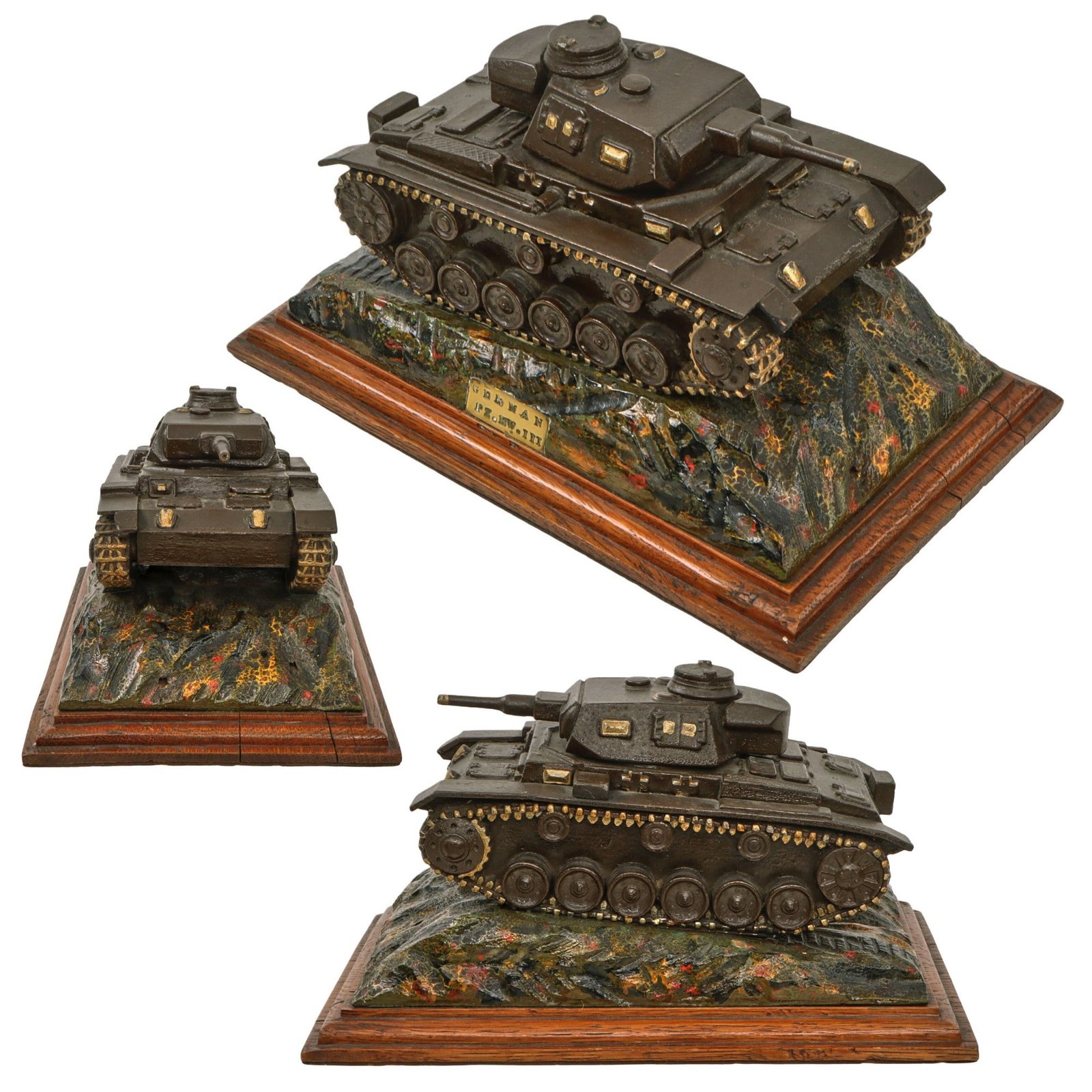 Original U.S. WWII German Panzerkampfwagen Panzer III Painted Wooden Training ID Recognition Model on Custom Period Mount with Brass Plaque