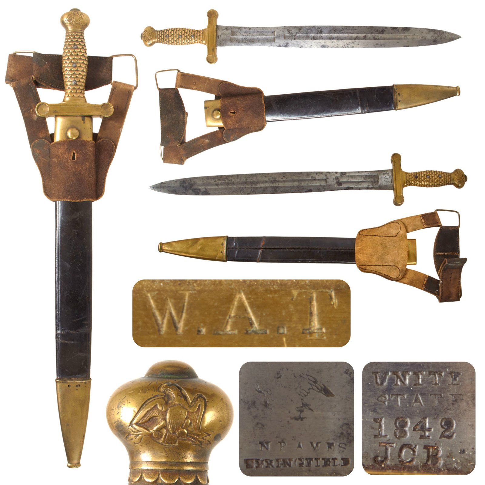 Original U.S. Mexican American War Ames Model 1832 Artillery Short Sword with Scabbard & Frog Section of Blackened White Buff Belt Rig - Dated 1841