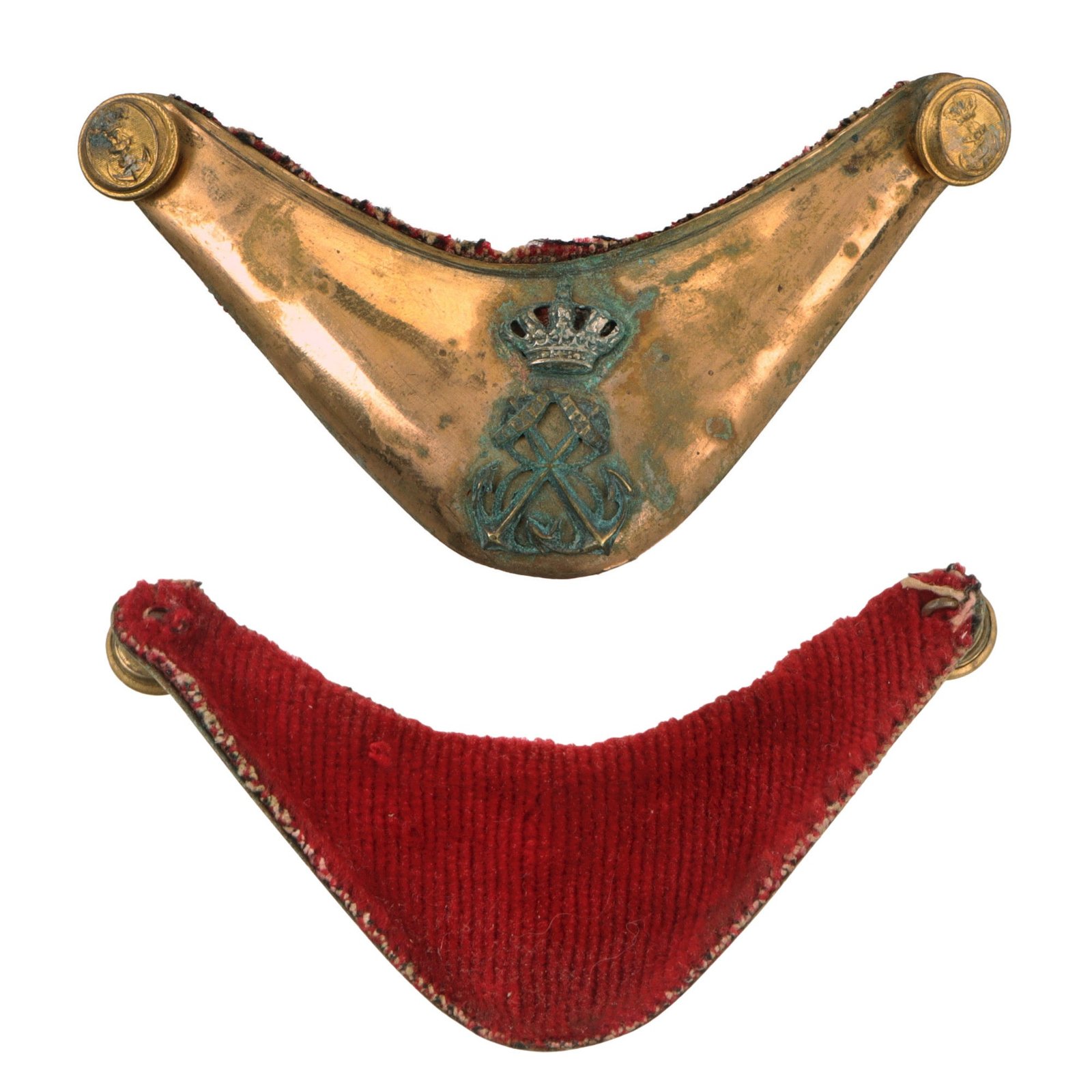 Original Spanish-American War Incredibly Rare U.S. Captured Spanish Marine Officer’s Gorget with Velvet Lining