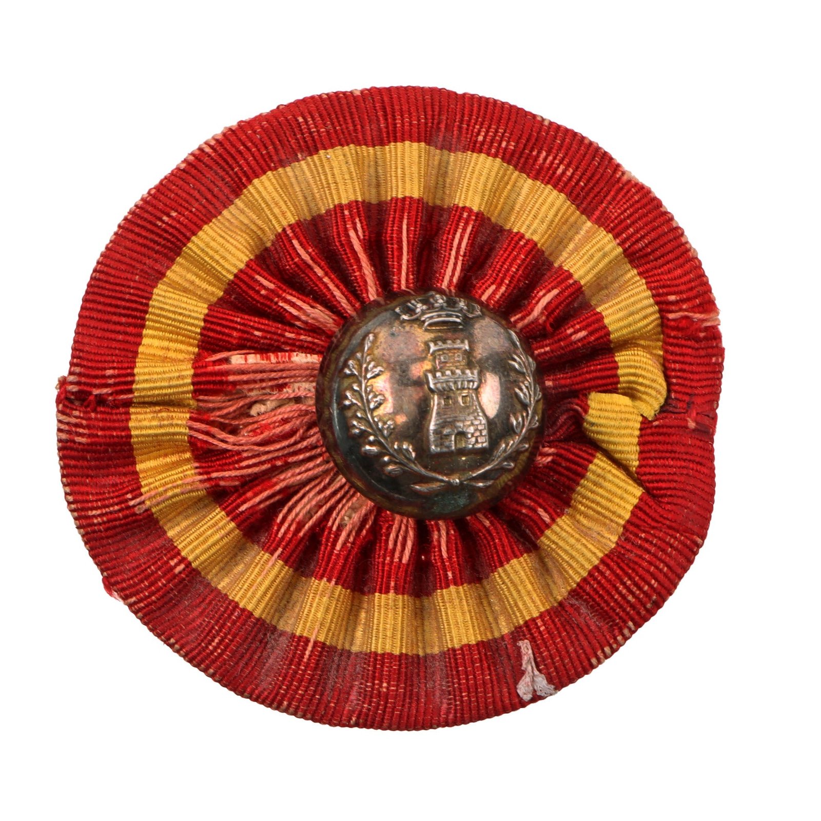 Original Spanish-American War U.S. Captured Engineer Officer’s Spanish Hat Cockade with Rare Madrid Sterling Engineer Button