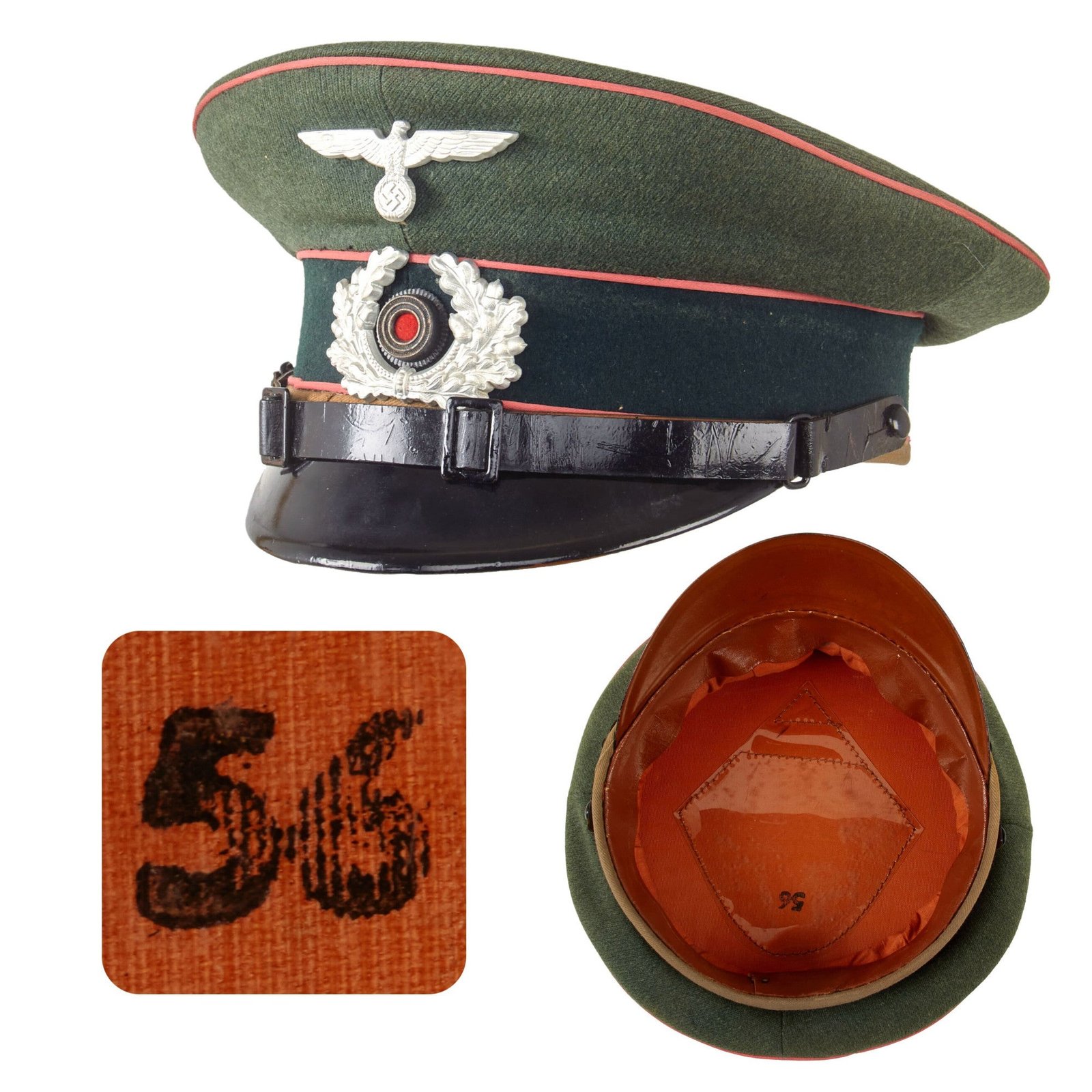 Original German WWII Army Heer Panzer EM/NCO Schirmmütze Visor Cap - Size 56