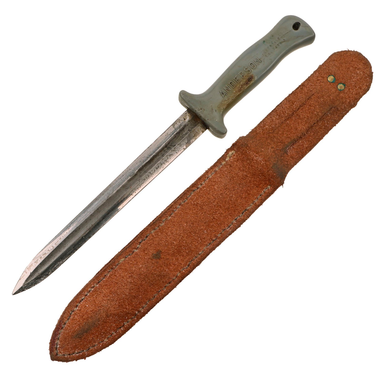 Original U.S. WWII Cut Down M1913 “Patton” Saber Fighting Knife by the Anderson Knife Company of Glendale, California with Leather Sheath - From Collection of American Edged Weapon Museum