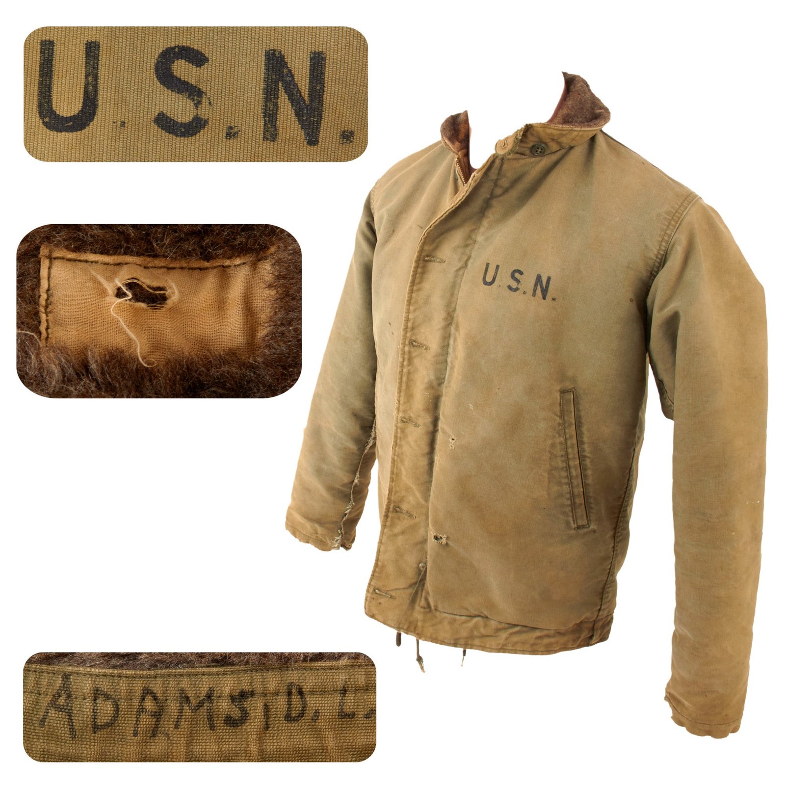Original U.S. WWII Named N-1 Navy Deck Jacket with CONMAR Zipper - D.L. Adams