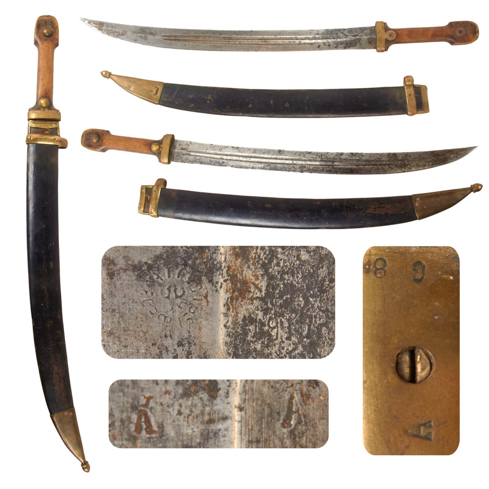 Original Imperial Russian WWI M1907 "Bebut" Artillery Kindjal Short Sword with Matching Scabbard - Dated 1917