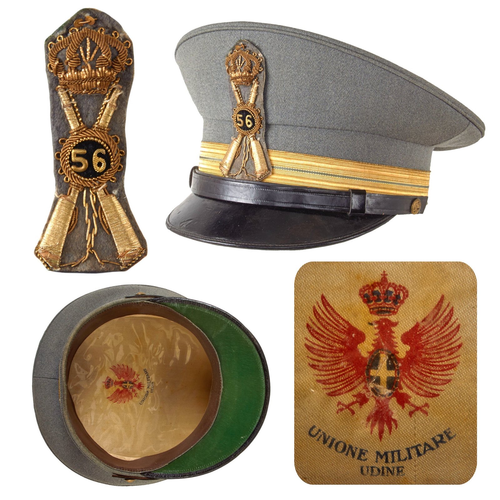 Original WWII Italian Royal 56th Infantry Lieutenant’s Officer's Dress Peaked Visor Cap by Unione Militare of Udine