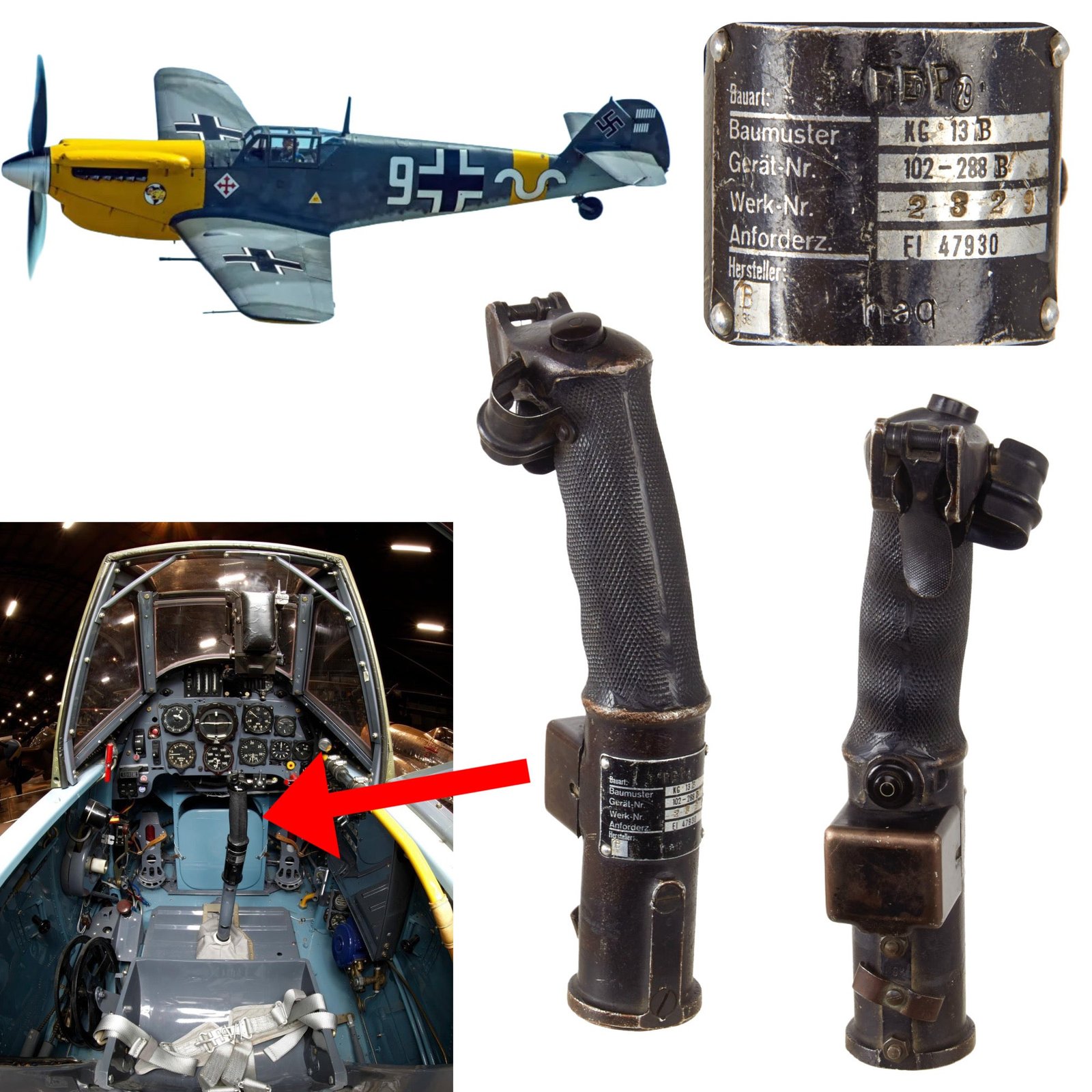 Original German WWII Luftwaffe Messerschmitt Bf 109 Control Stick KG13B by Luftfahrt-Apparatebau GmbH of Berlin - ME-109