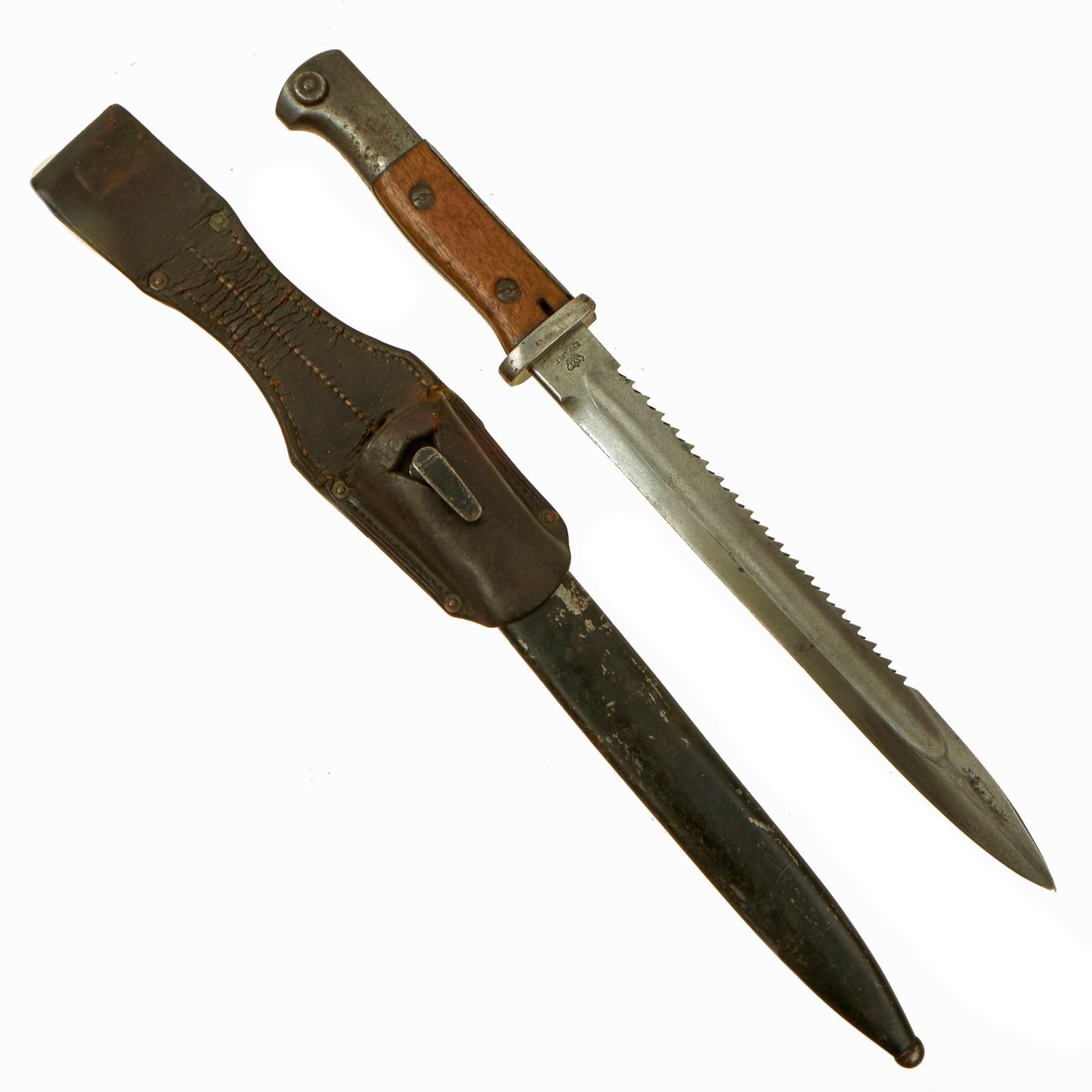 Buy Original German WWI Seitengewehr M1884/98 II Sawback Bayonet by Gebr. Heller, Marienthal with Scabbard and Frog | Original Firearms Antique For Sale
