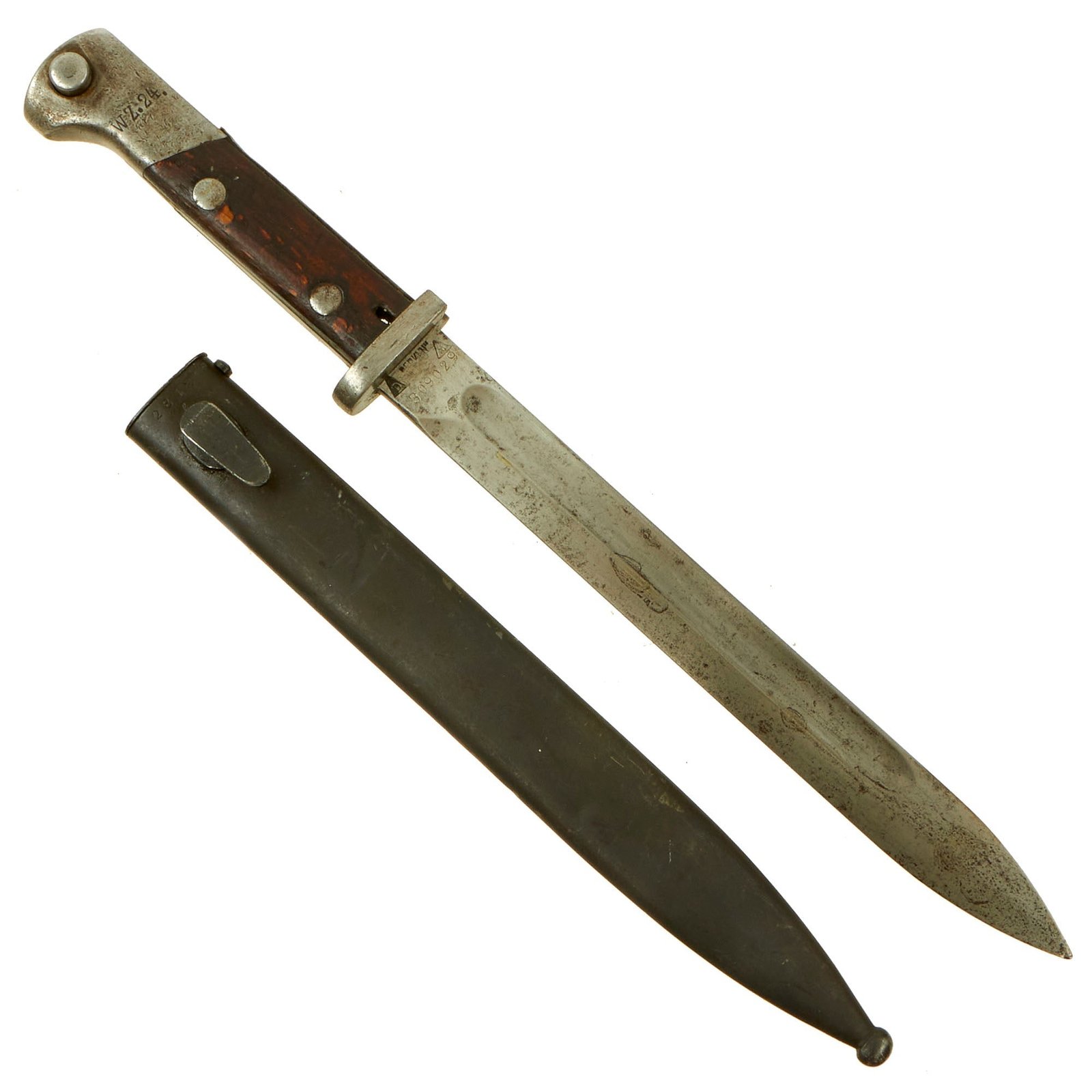 Buy Original WWII Polish Wz 24 Mauser Bayonet by PERKUN with German 98K Scabbard | Original Firearms Antique For Sale