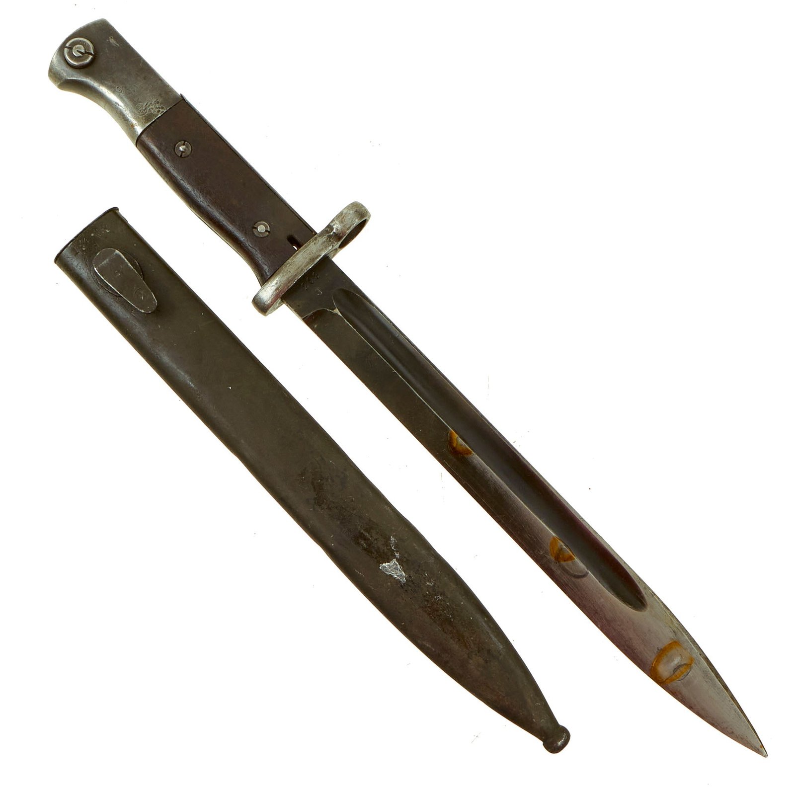 Buy Original German WWII Israeli Reissue Mauser 98k Rifle Bayonet with Heavy Muzzle Ring & Scabbard - Bayonet by Carl Eickhorn | Original Firearms Antique For Sale