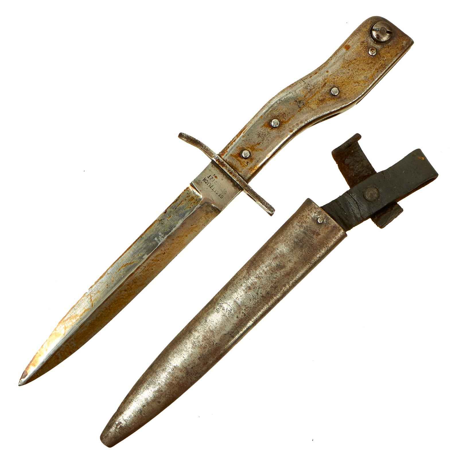 Buy Original Imperial German WWI DEMAG Crank Handle Ersatz Trench Knife Bayonet with Scabbard | Original Firearms Antique For Sale