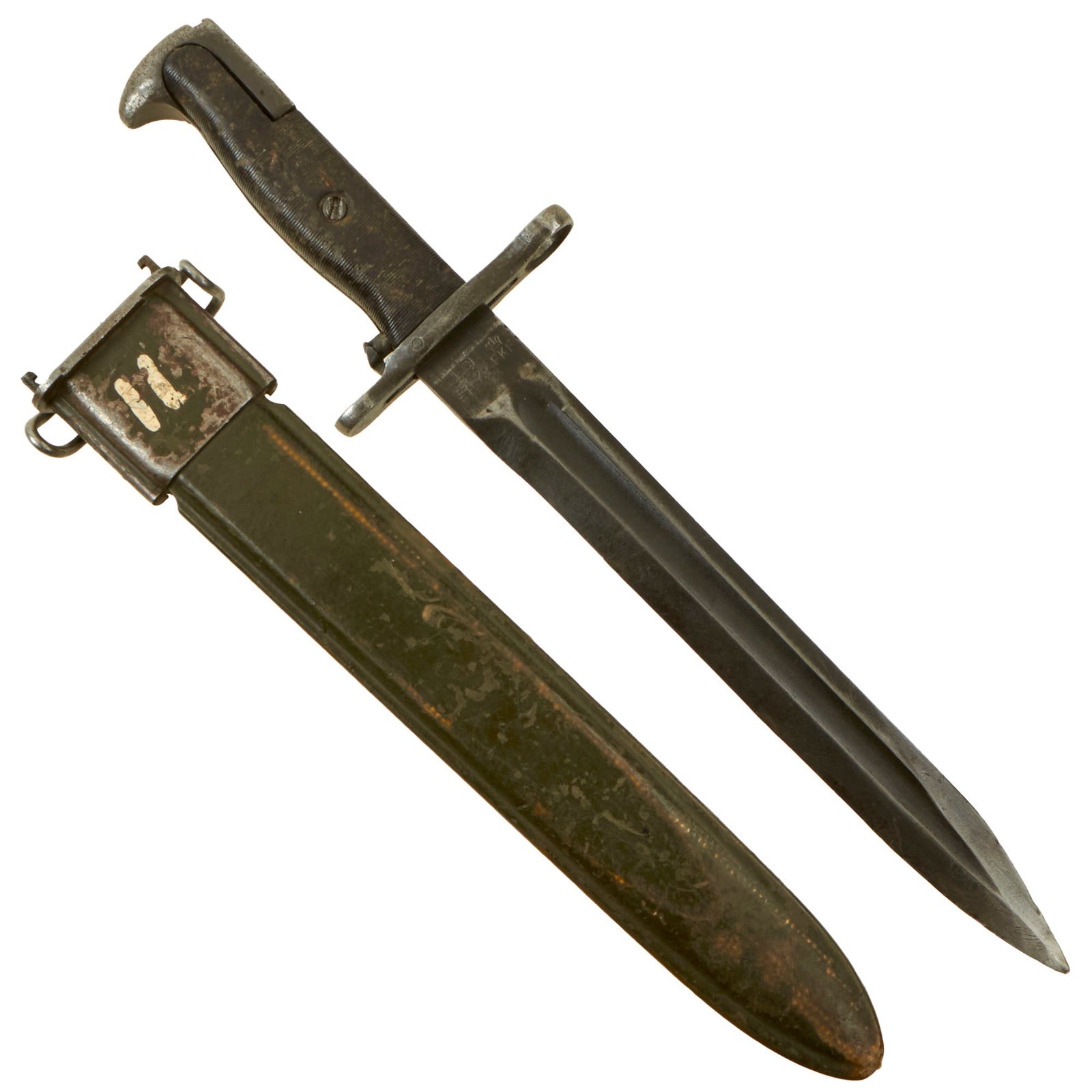Buy Original U.S. WWII M1 Garand Cut Down 10 inch Bayonet by Union, Fork & Hoe with M7 Scabbard - Dated 1943 | Original Firearms Antique For Sale