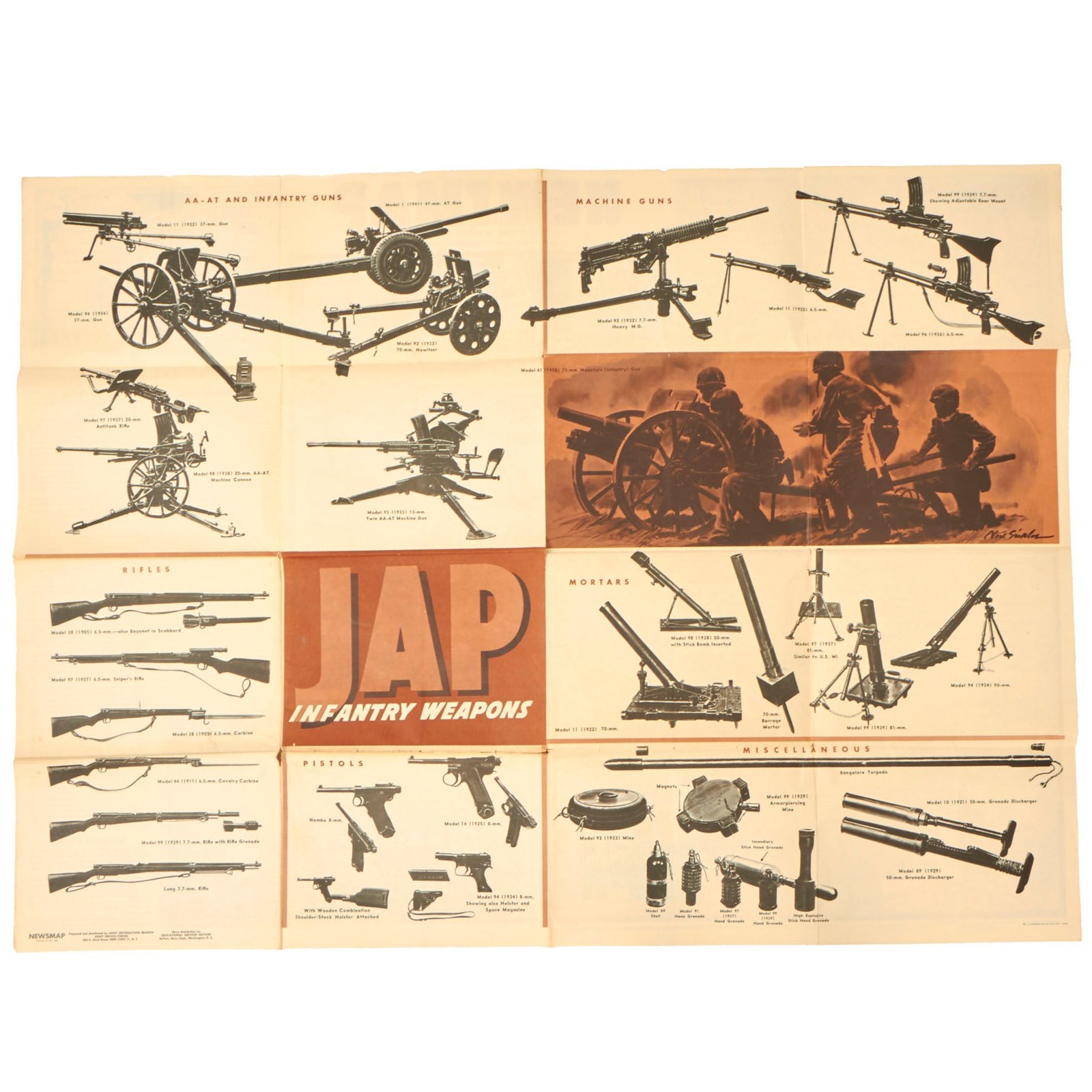 Buy Original U.S. WWII Japanese Infantry Weapons ID Poster - Newsmap Vol. III - Dec. 18, 1944 | Original Firearms Antique For Sale