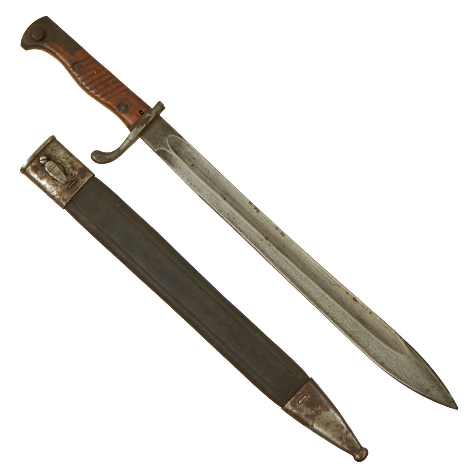 Buy Original German WWI M1898/05 A/a Butcher Bayonet with "High Horns" by R. Stock & Co. of Berlin-Marienfelde with Leather Scabbard - Dated 1915 | Original Firearms Antique For Sale