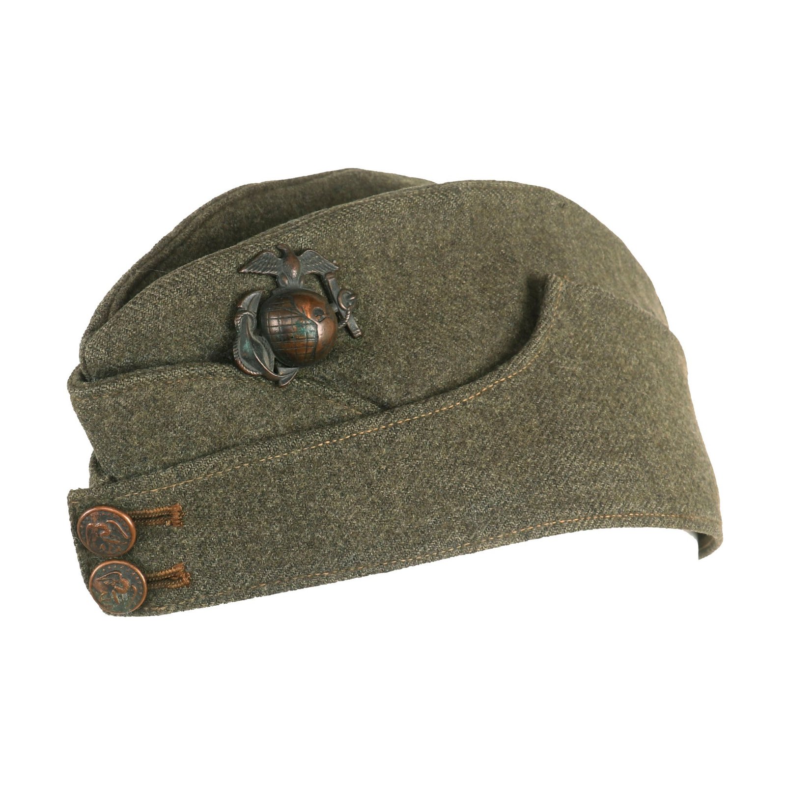 Buy Original U.S. WWI U.S.M.C. Forest Green Glengarry Forage Style Overseas Cap with EGA & Marine Corps Buttons - Untouched | Original Firearms Antique For Sale