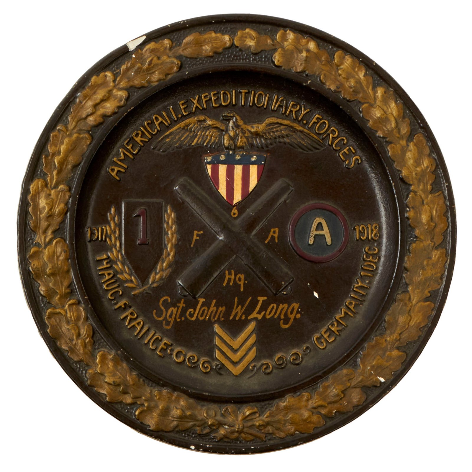 Buy Original U.S. WWI German-Made Named 1st Division Commemorative Service Plate - 6th Field Artillery Regiment | Original Firearms Antique For Sale