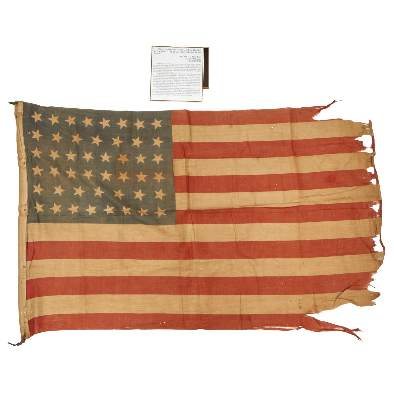 Buy Original U.S. WWI 46 Star Flag with Great History - First Flag Raised at Largest Base Hospital in the World with Note of Provenance - 30 x 45” | Original Firearms Antique For Sale