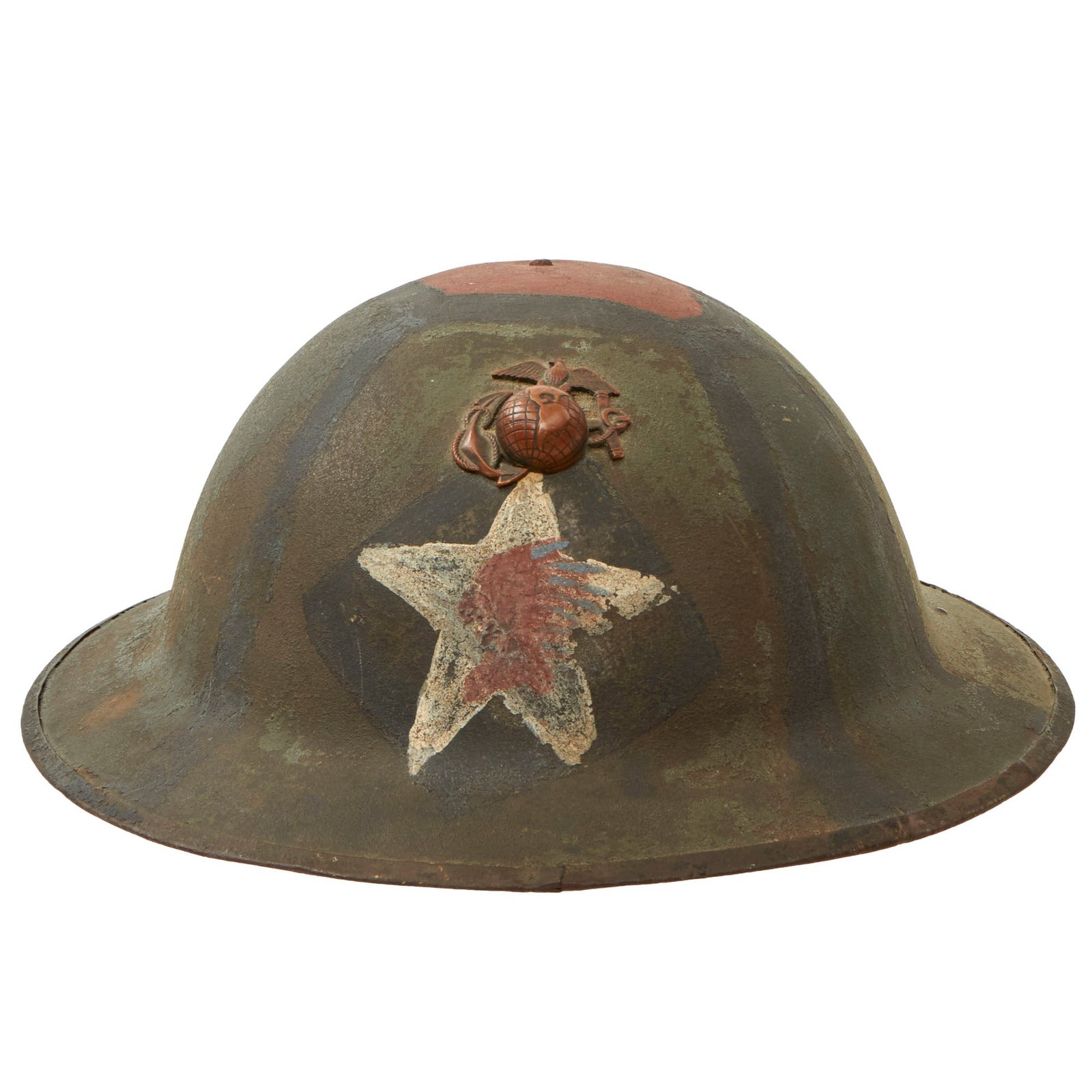 Buy Original U.S. WWI US Marine Corps Camouflage Painted Headquarters Company 6th Marines 2nd Division M1917 Doughboy Helmet with Liner & Period-Applied EGA Insignia | Original Firearms Antique For Sale