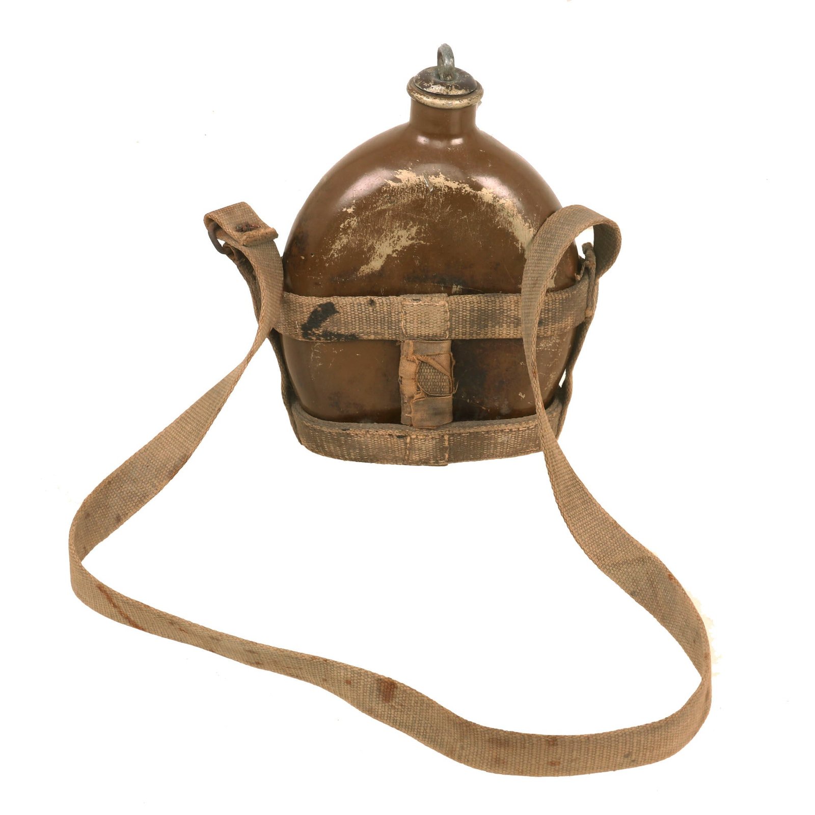 Buy Original U.S. WWII Captured Japanese Aluminum Canteen with Mail Home Label & Canvas Carrier | Original Firearms Antique For Sale