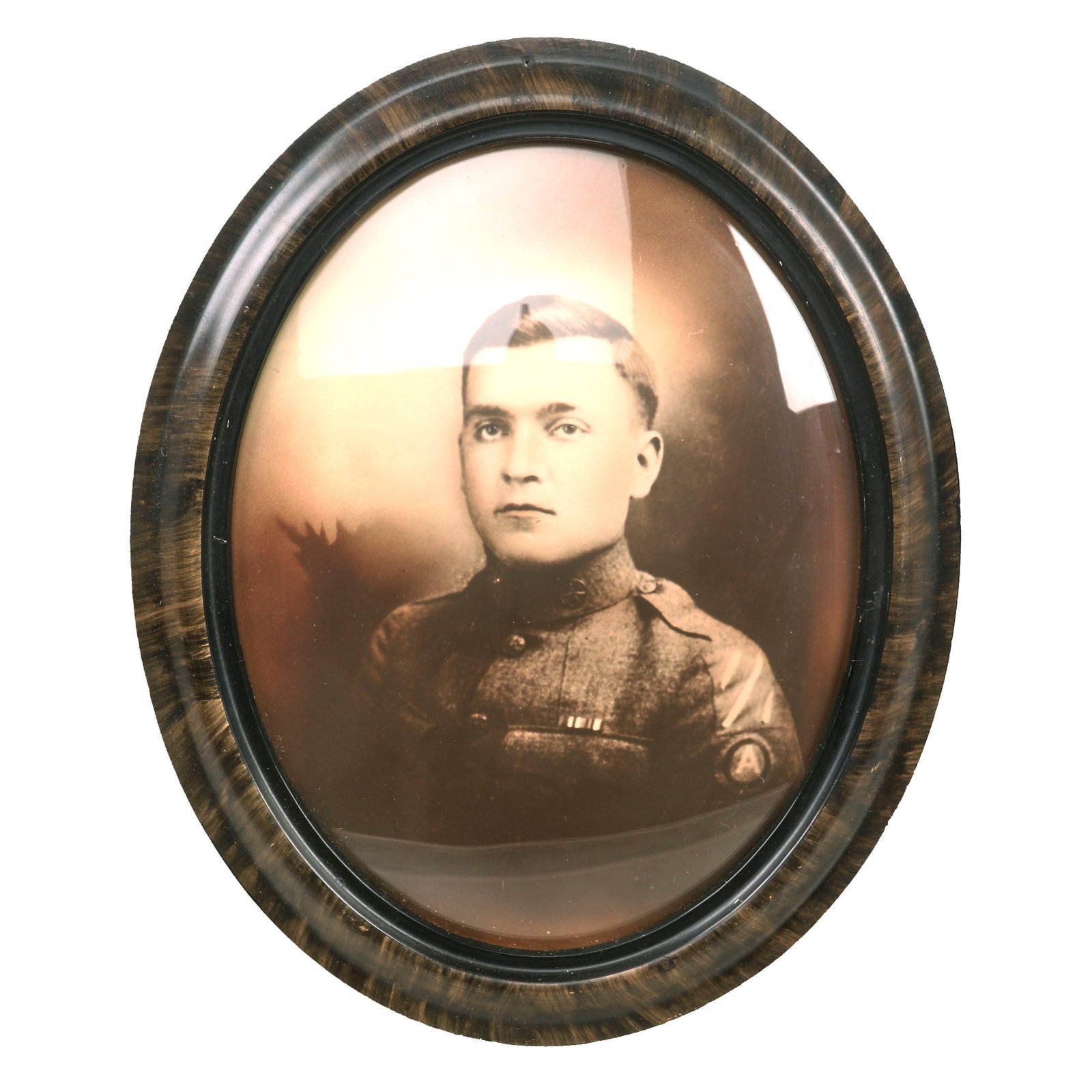 Buy Original U.S. WWI Bubble Framed Double-Patched Portrait of 7th Infantry Regiment, 3rd Division Soldier - Only Army Unit to Fight at Belleau Wood | Original Firearms Antique For Sale