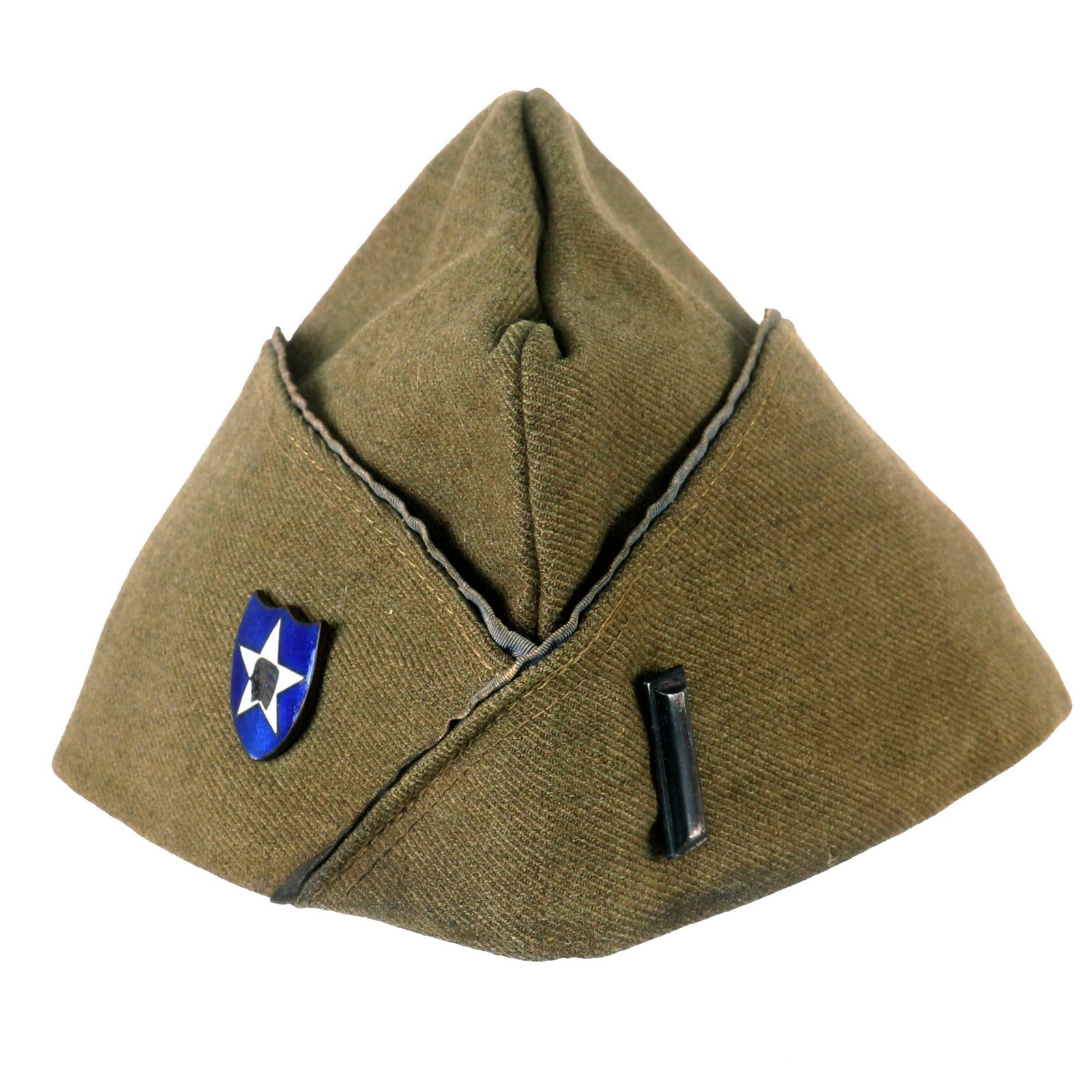 Buy Original U.S. WWI 2nd Division Infantry Officer’s French-Made Overseas Cap with Scarce Enamel 2nd Division Indian Head Pin & Blue Piping | Original Firearms Antique For Sale