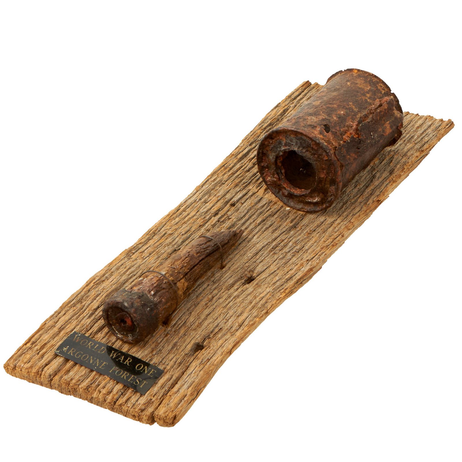 Buy Original German WWI Inert Relic Model 1916 Stick Hand Grenade Found in Argonne Forest Mounted on Board - Stielhandgranate M16 | Original Firearms Antique For Sale