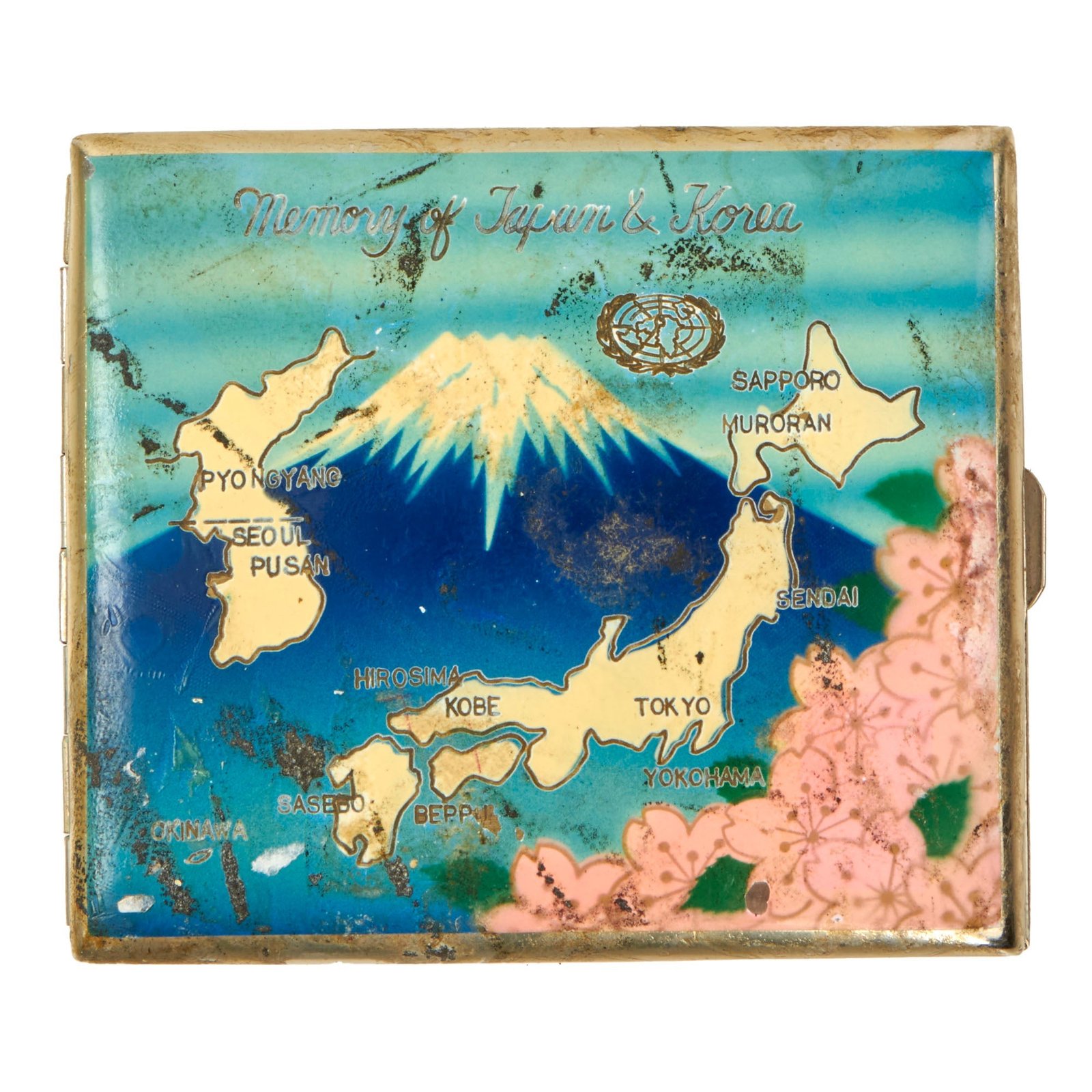 Buy Original U.S. Korean War Japanese-Made Souvenir Cigarette Case with United Nations Insignia | Original Firearms Antique For Sale