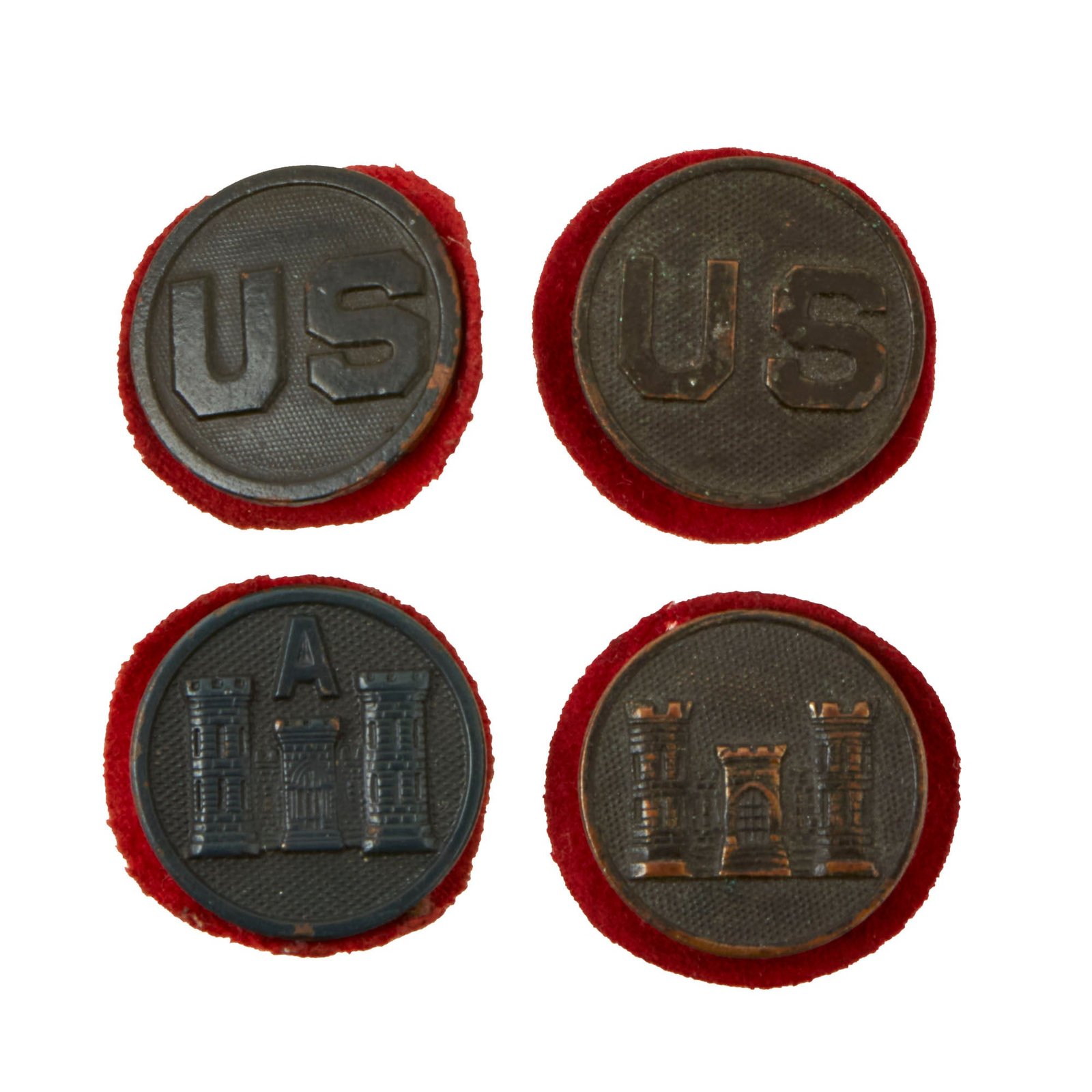 Buy Original U.S. WWI Felt-Backed Collar Discs Used in Army of Occupation - 4 Total - Rare | Original Firearms Antique For Sale