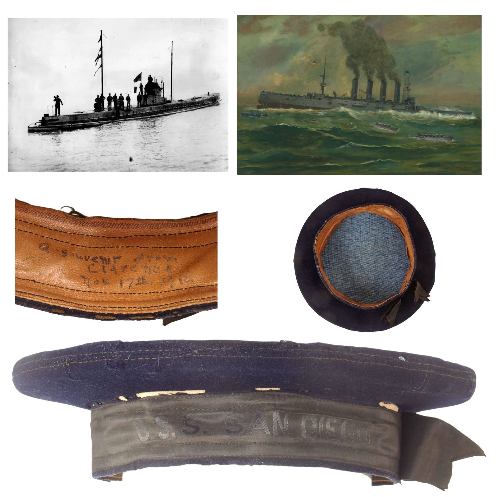 Buy Original U.S. WWI Navy Flat Hat for Cruiser Sunk by German U-Boat U-156 - USS San Diego - Only Major Warship Lost After Declaration of War | Original Firearms Antique For Sale