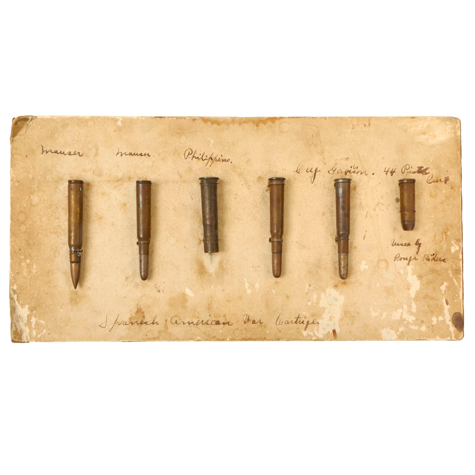 Buy Original U.S. Spanish-American War Veteran Cartridge “Bullets” Bringback Display Board - Features (6) Cartridges | Original Firearms Antique For Sale