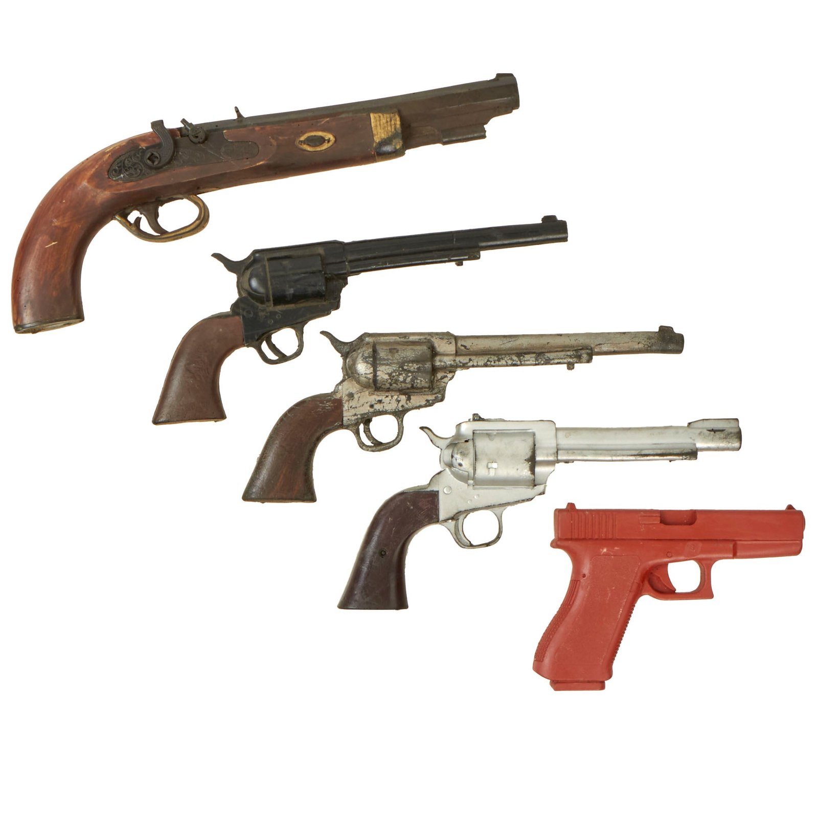 Buy Original Rubber Hollywood Film Handguns from Ellis Props & Graphics - Set of Five including ASP Rubber Trainer Glock 17 | Original Firearms Antique For Sale