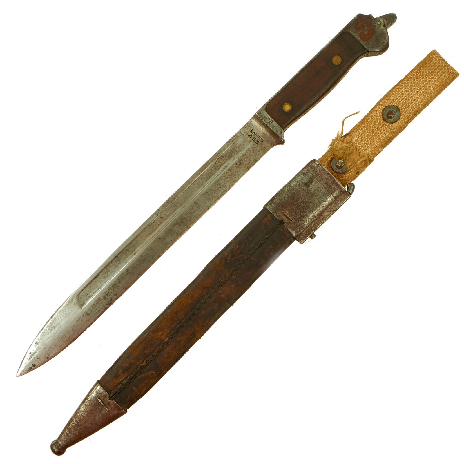 Buy Original Danish Krag–Jørgensen M1889/93 Knife Bayonet for Gevær M/89 Rifle with Scabbard - dated 1910 | Original Firearms Antique For Sale