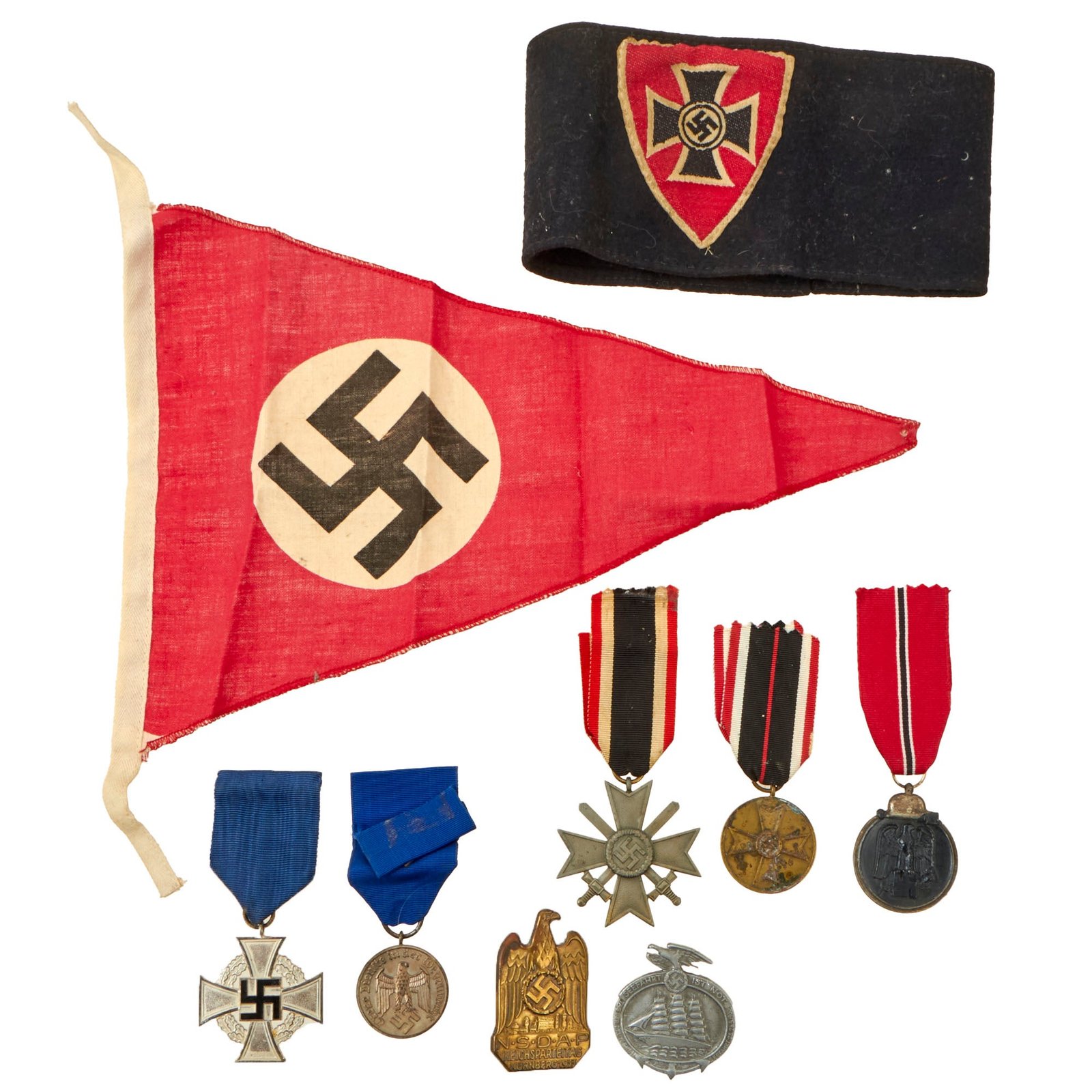 Buy Original German WWII Award and Armband Grouping with KvKII with Swords, Eastern Medal, and More - 9 Items | Original Firearms Antique For Sale