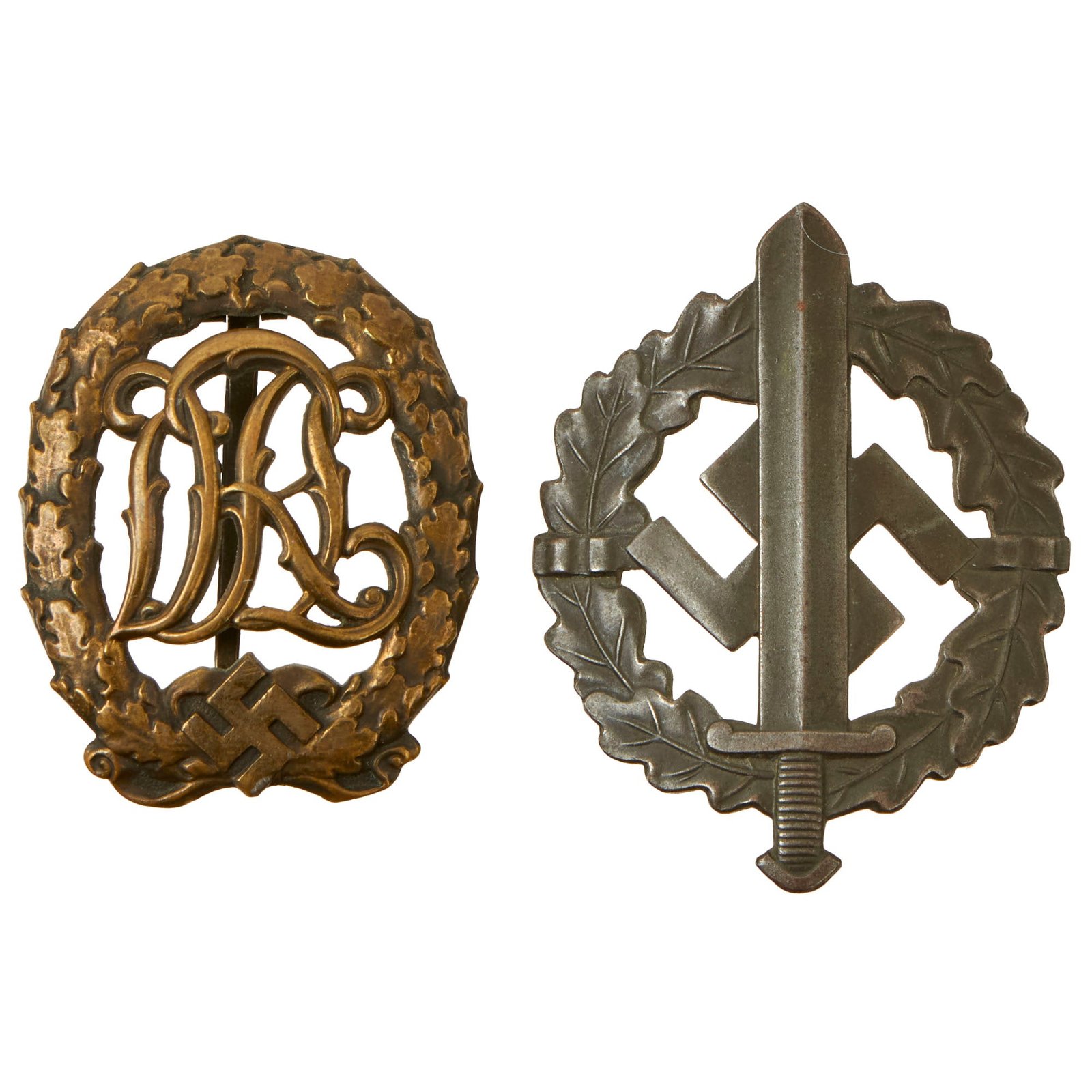 Buy Original German WWII Award Set - SA Sports Badge and DRL Sports Badge - Service Used | Original Firearms Antique For Sale