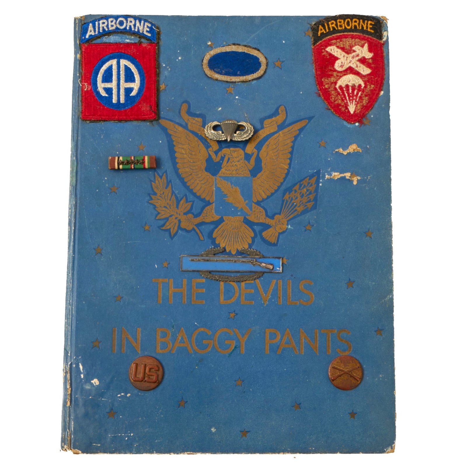 Buy Original U.S. WWII 504th Parachute Infantry “The Devils in Baggy Pants” 82nd Airborne Combat Record Book with Patches & CIB Attached to Cover | Original Firearms Antique For Sale