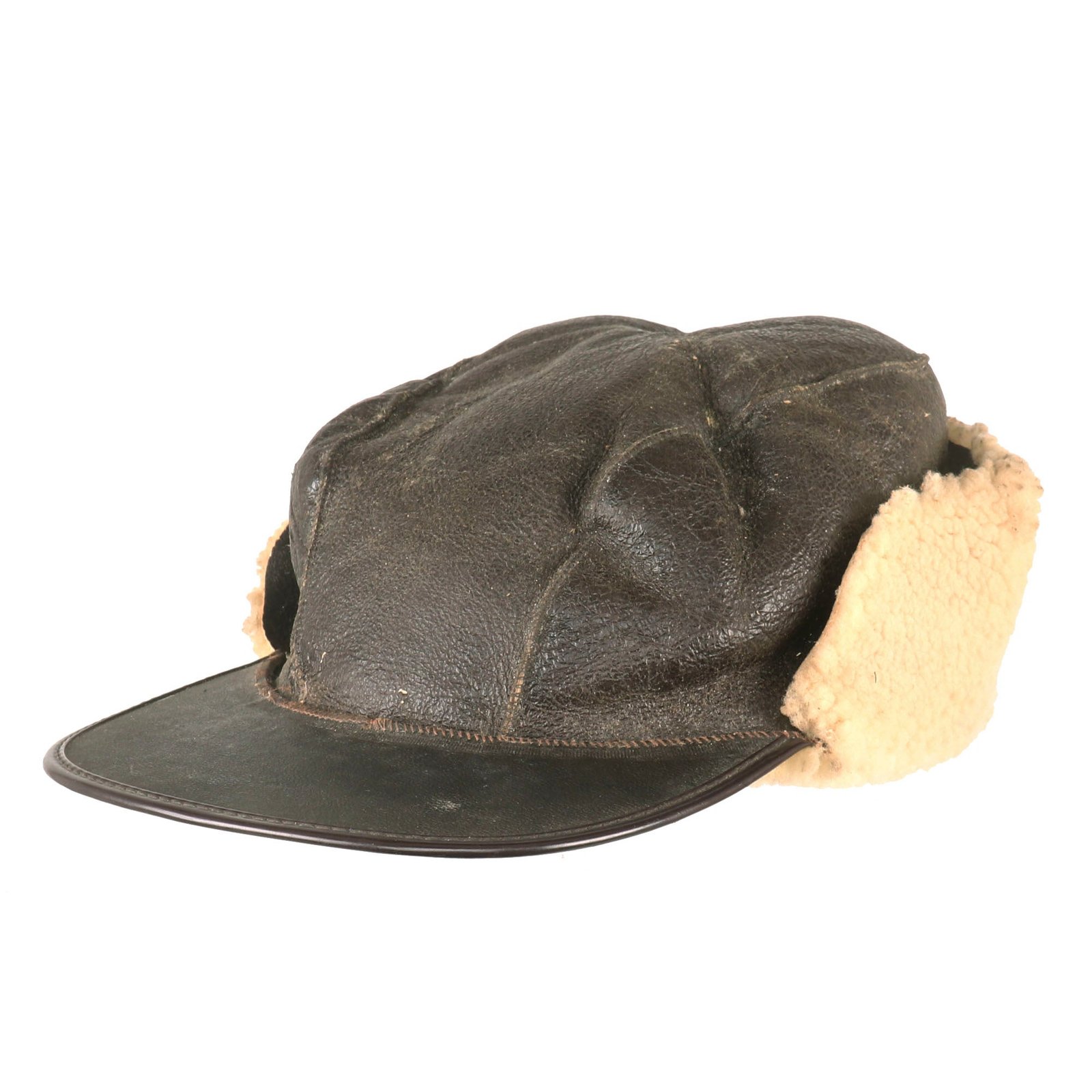 Buy Original U.S. WWII Army Air Forces B-2 Gunner & Air Crew Shearling Leather Billed Cap | Original Firearms Antique For Sale