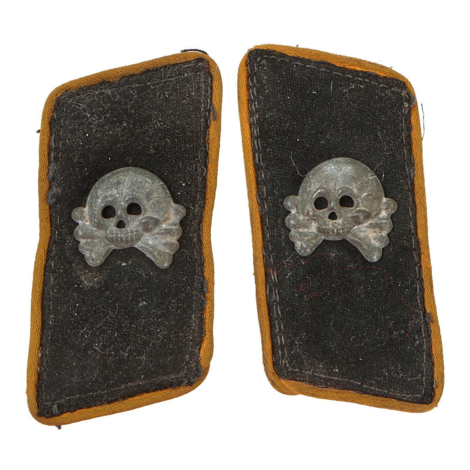 Original German WWII Early Panzer Reconnaissance Spotter EM/NCO Collar Tab Set with "Danziger" Totenkopf Death's Head Emblems