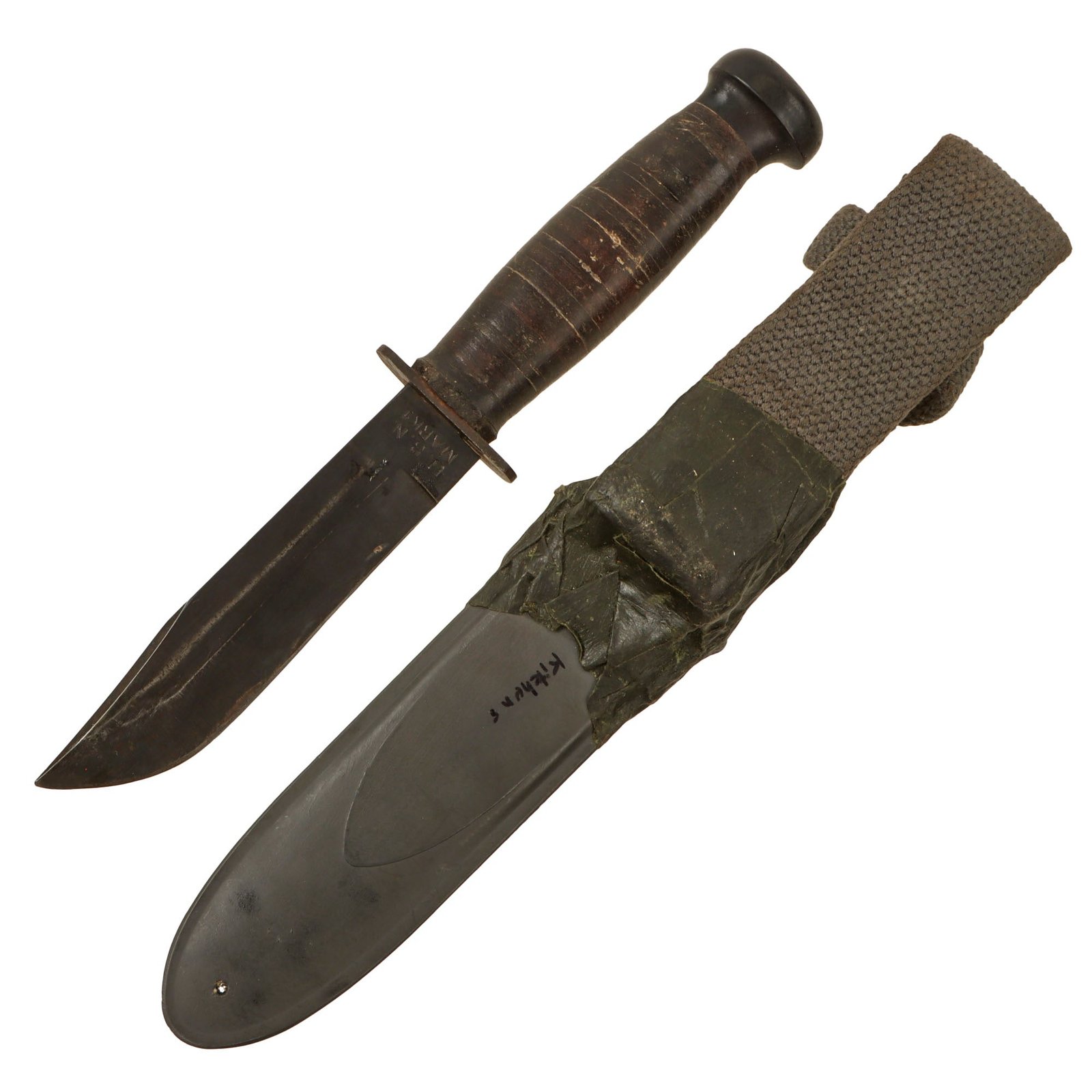 Original U.S. WWII Navy USN Mark 1 Fighting Knife by CAMILLUS with Mk1 Scabbard & Throat Wrap