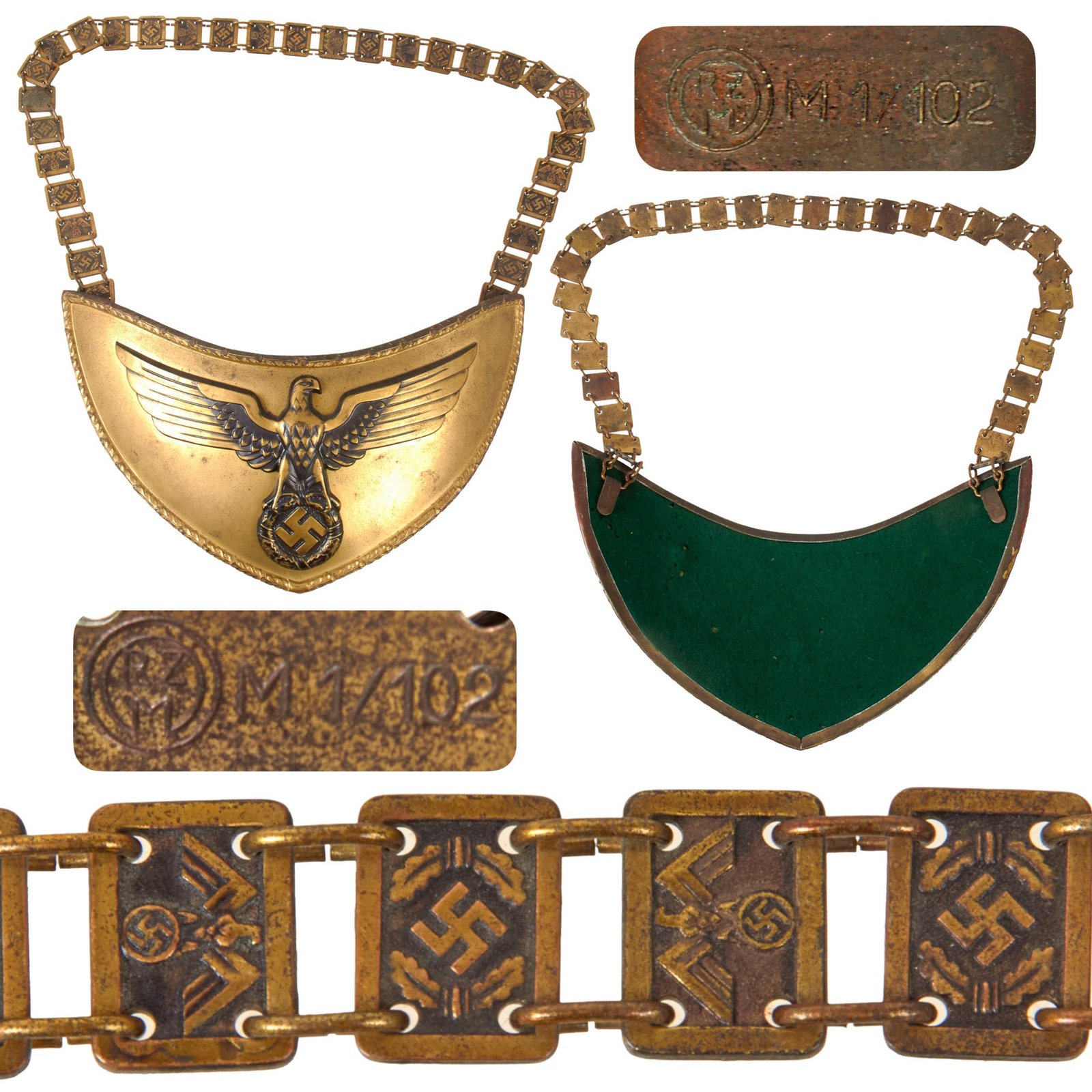 Original German WWII NSDAP Political Leader Standard Bearer Gorget with Chain by Frank & Reif of Stuttgart - RZM M1/102